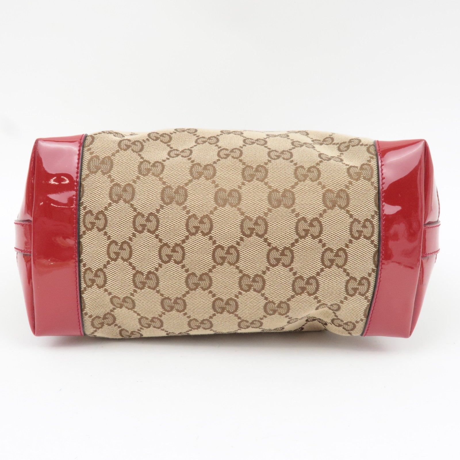 GUCCI Children's Bamboo Handbag GG Canvas Patent Leather Beige Red 311175 *Dust bag