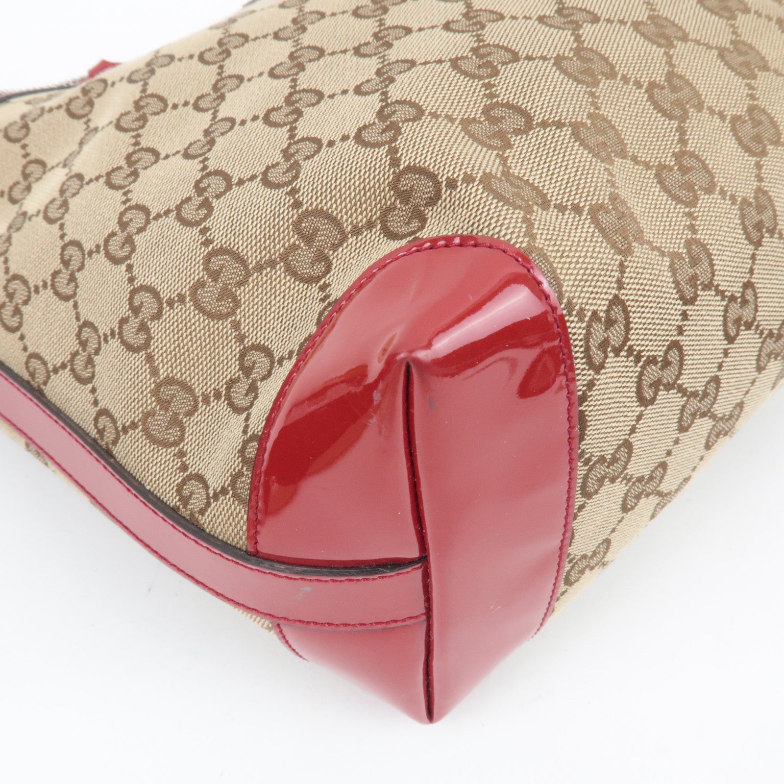 GUCCI Children's Bamboo Handbag GG Canvas Patent Leather Beige Red 311175 *Dust bag