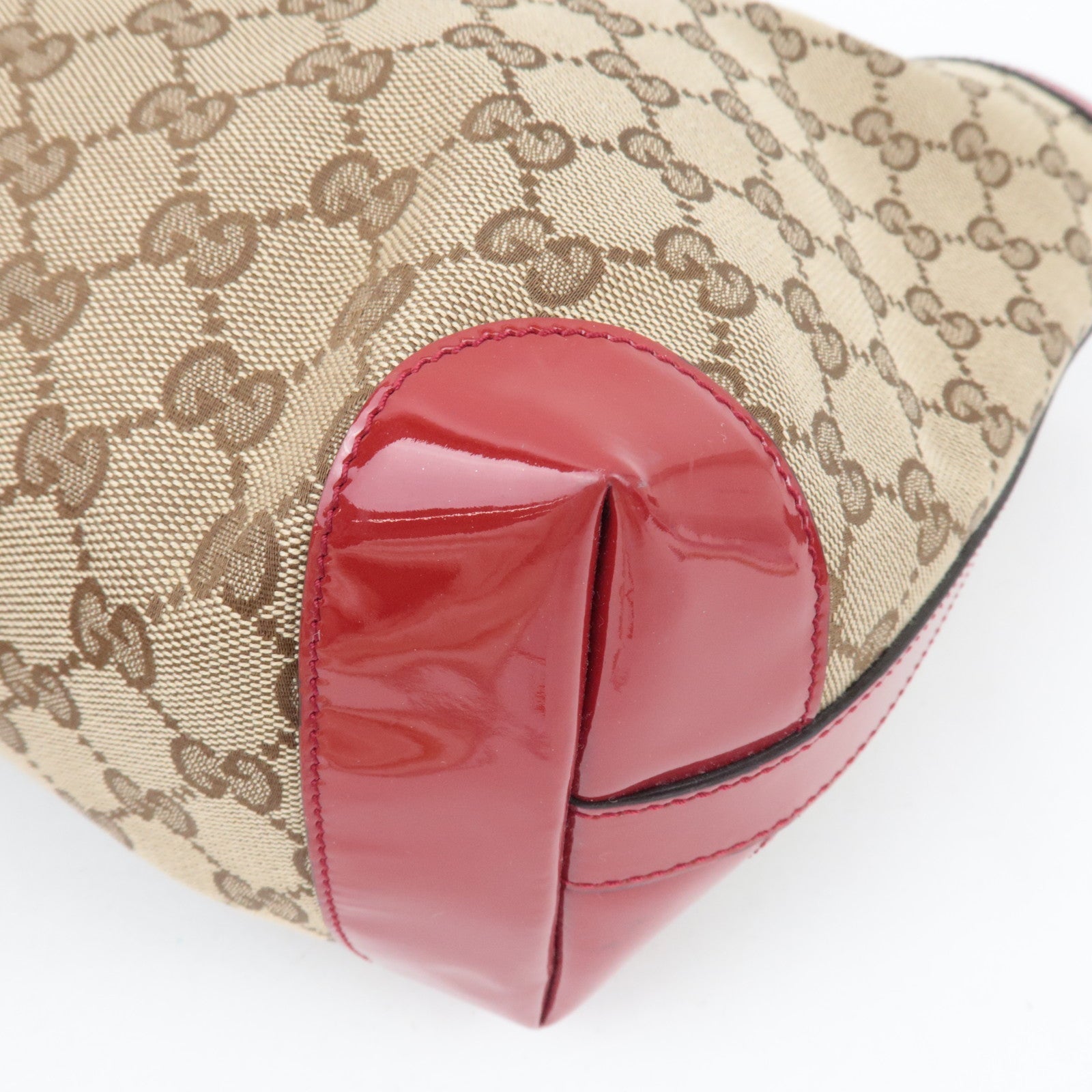 GUCCI Children's Bamboo Handbag GG Canvas Patent Leather Beige Red 311175 *Dust bag