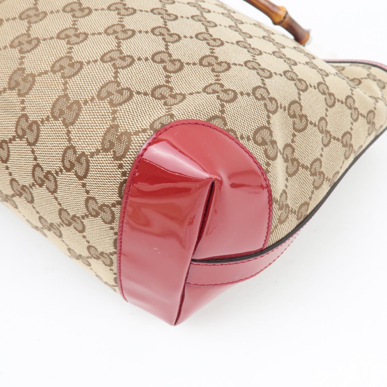 GUCCI Children's Bamboo Handbag GG Canvas Patent Leather Beige Red 311175 *Dust bag