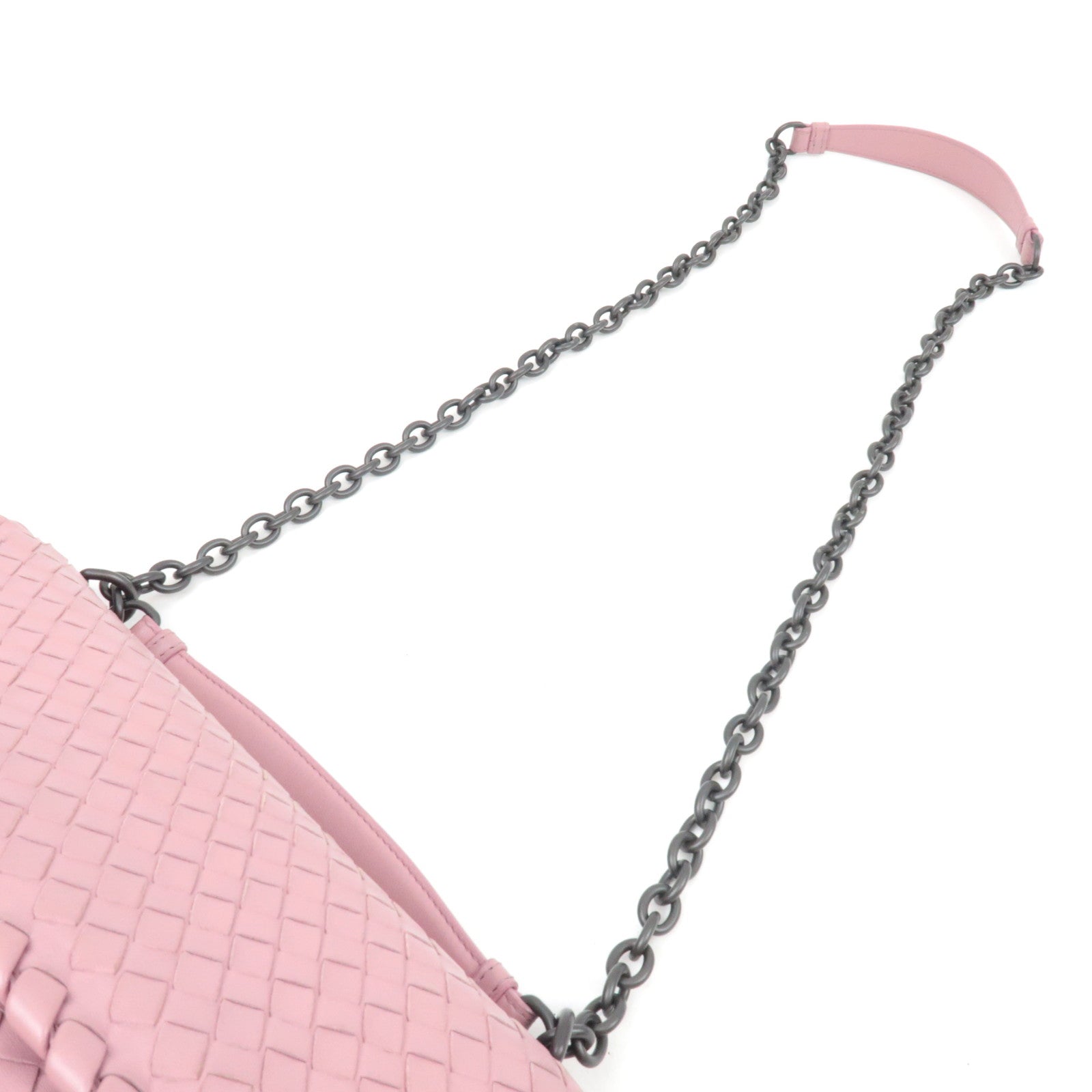 BOTTEGA VENETA Intrecciato Chain Shoulder Bag Leather Pink