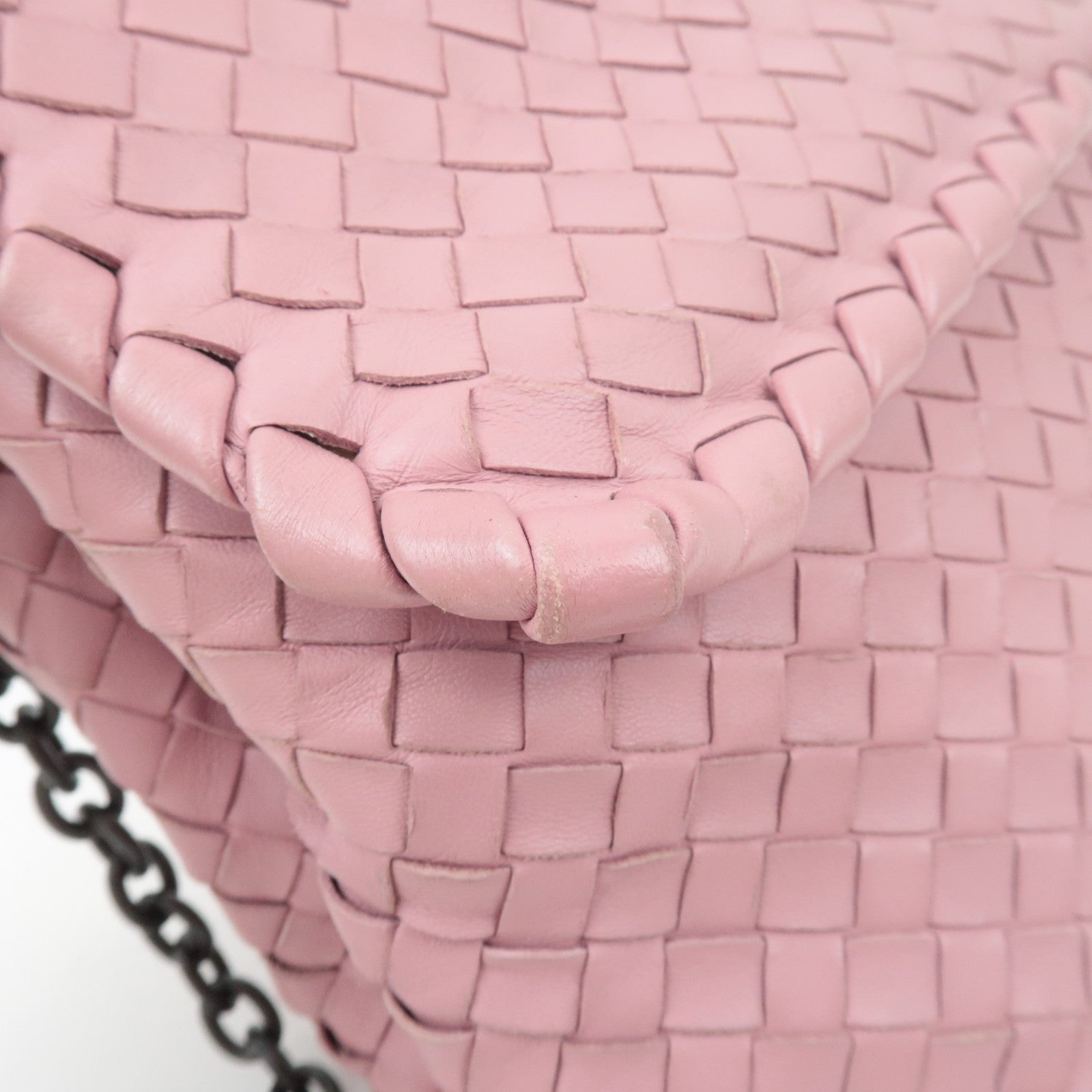 BOTTEGA VENETA Intrecciato Chain Shoulder Bag Leather Pink