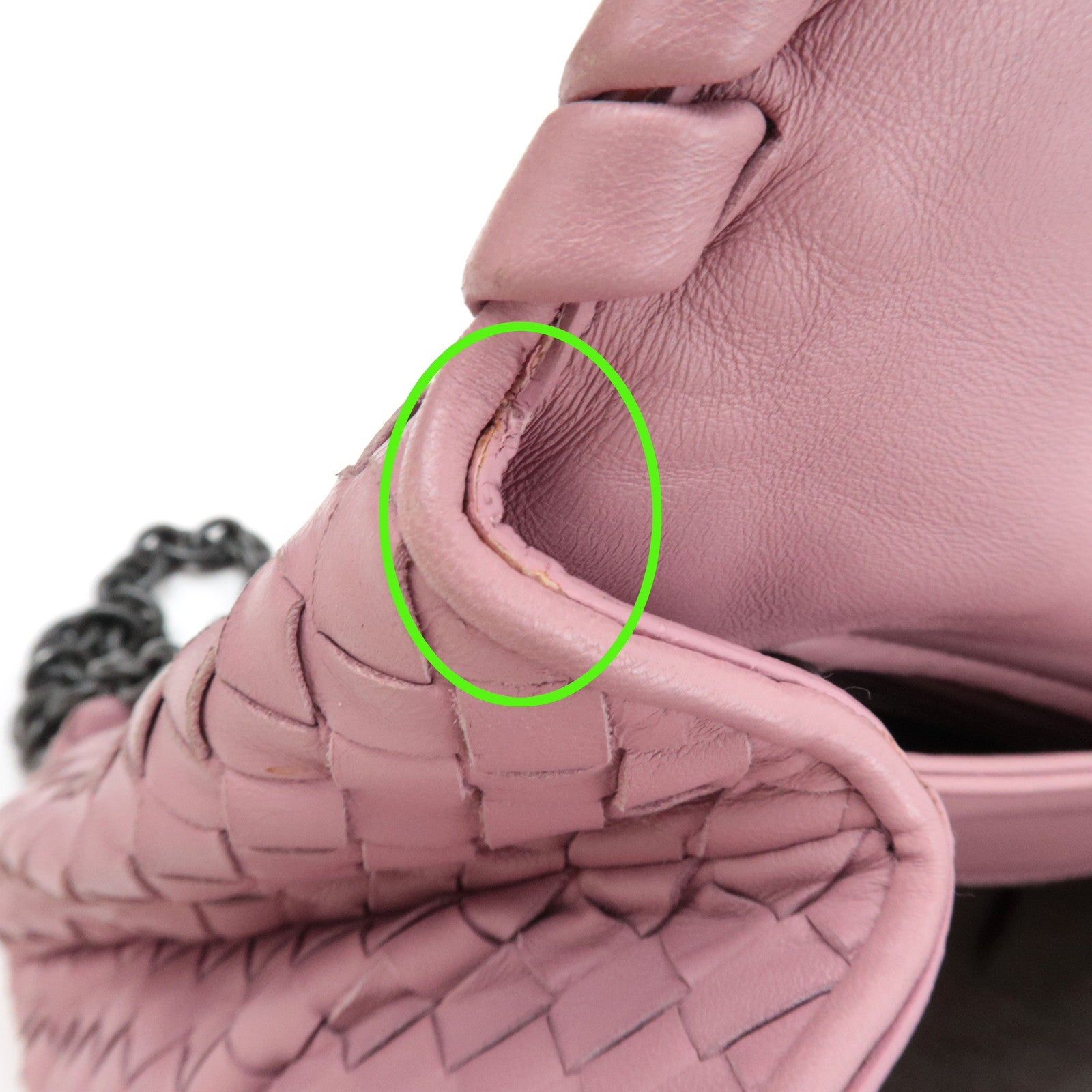 BOTTEGA VENETA Intrecciato Chain Shoulder Bag Leather Pink