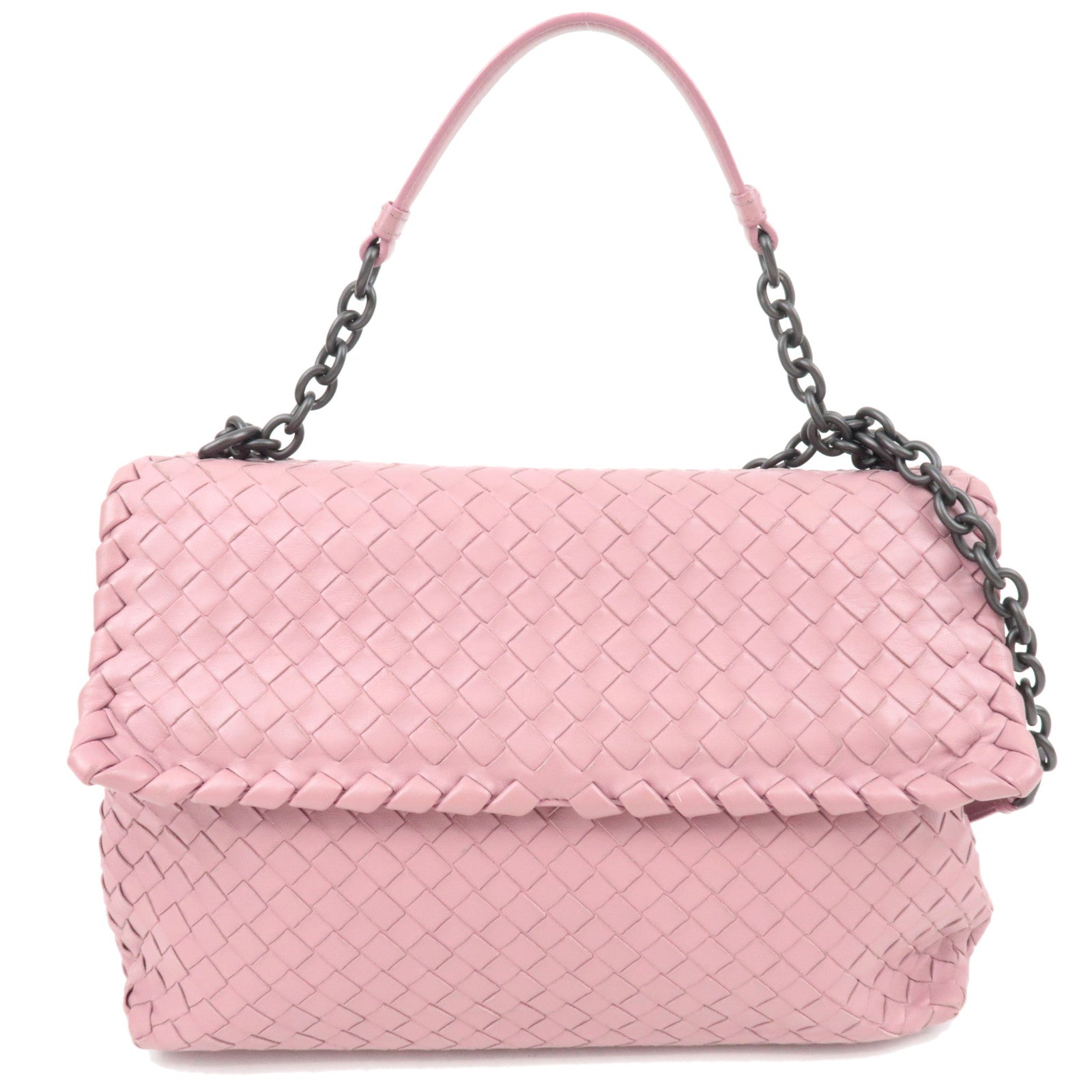 BOTTEGA VENETA Intrecciato Chain Shoulder Bag Leather Pink82648