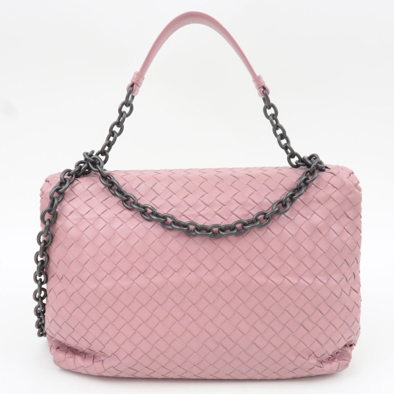 BOTTEGA VENETA Intrecciato Chain Shoulder Bag Leather Pink