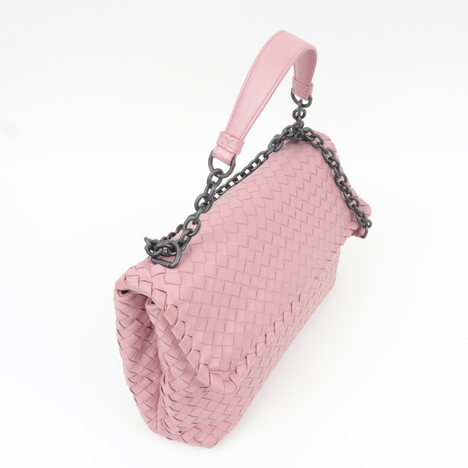 BOTTEGA VENETA Intrecciato Chain Shoulder Bag Leather Pink