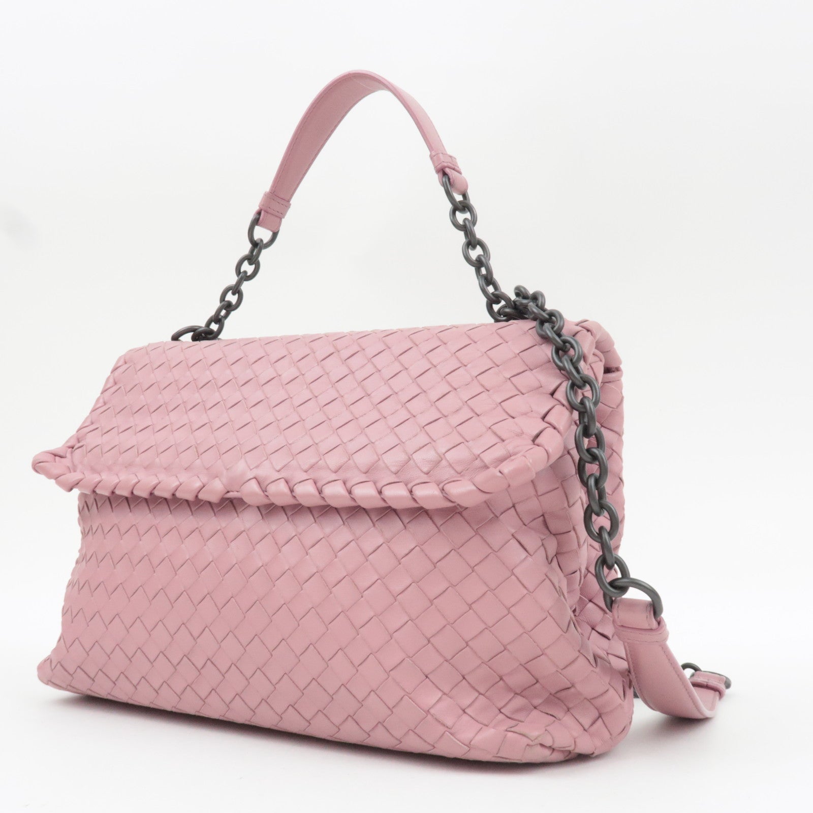 BOTTEGA VENETA Intrecciato Chain Shoulder Bag Leather Pink