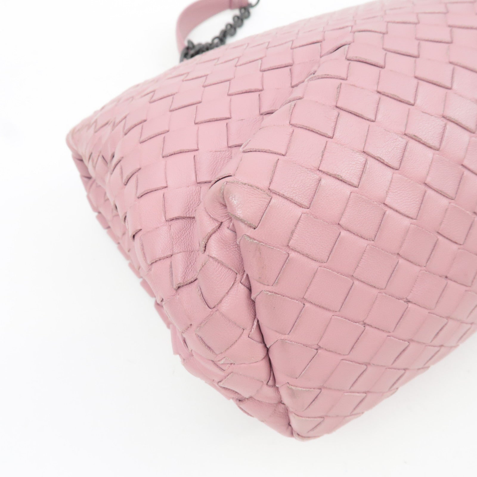 BOTTEGA VENETA Intrecciato Chain Shoulder Bag Leather Pink