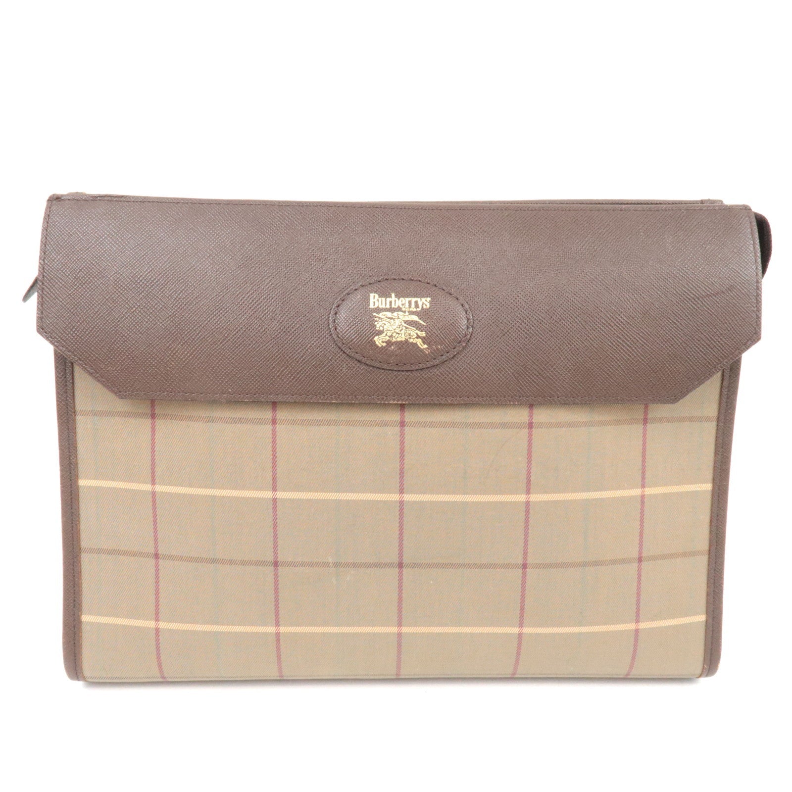 BURBERRY Burberry's Plaid Clutch Bag Canvas Leather Beige Brown82651