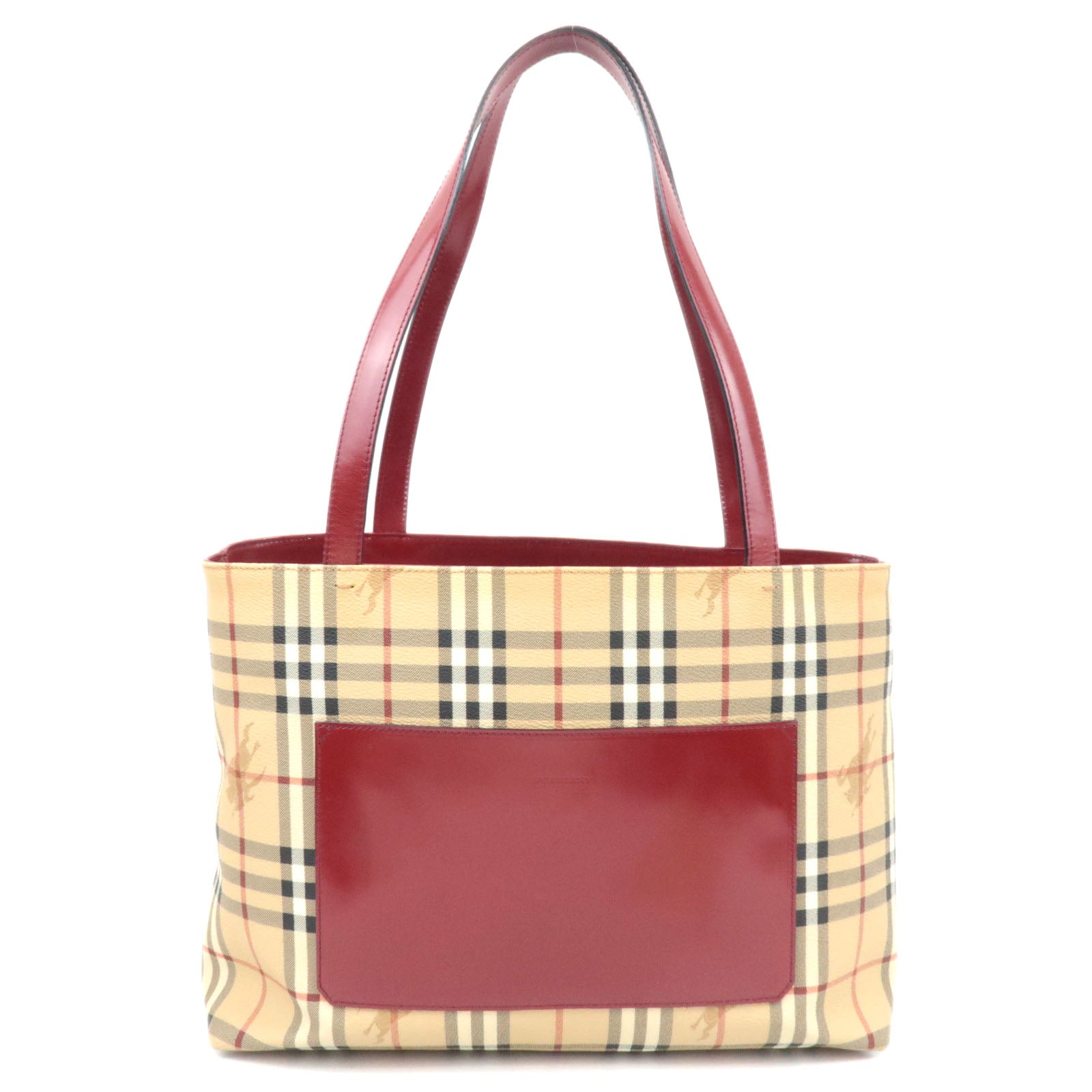 BURBERRY Nova Plaid PVC Leather Tote Bag Large Beige Red *Dust bag82710