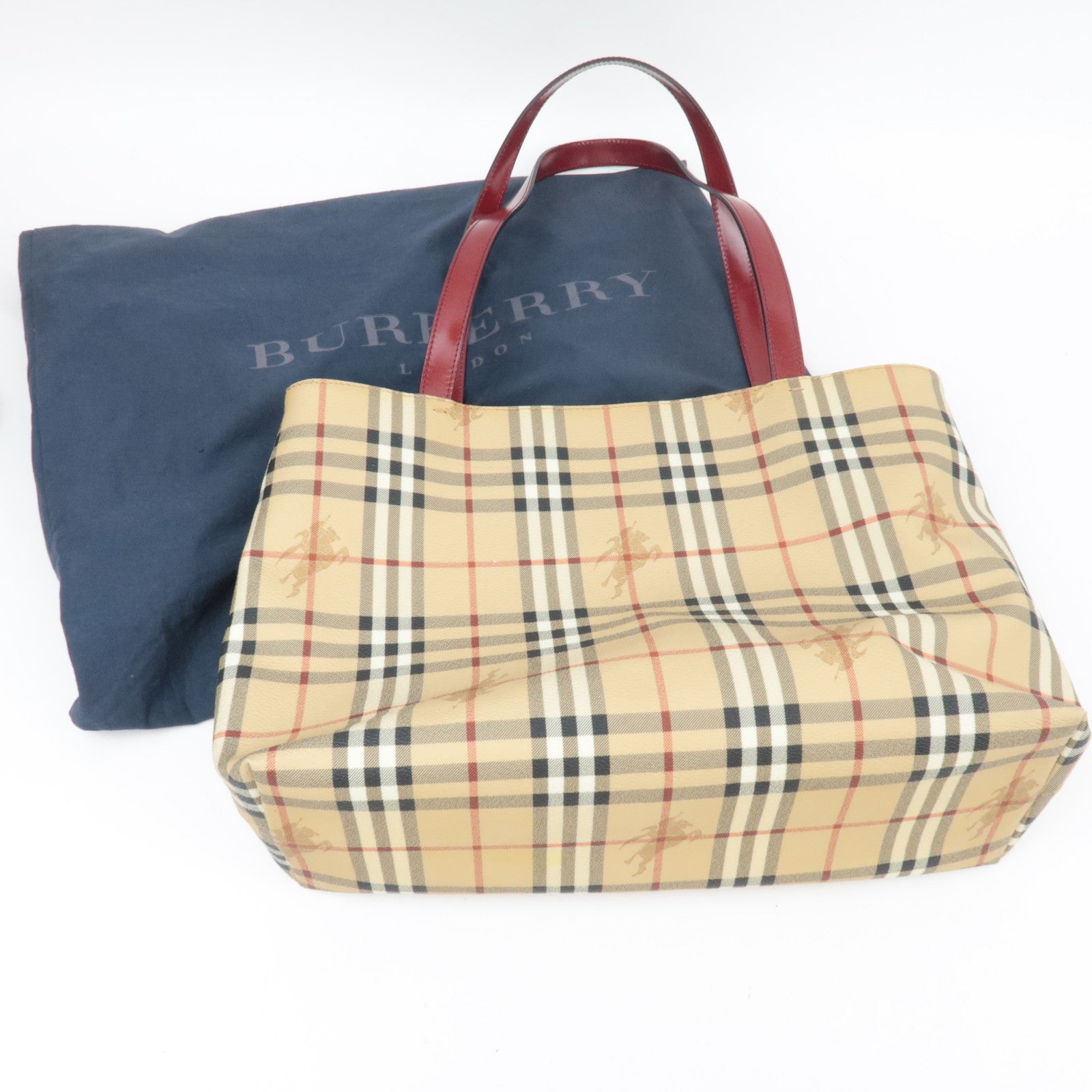 BURBERRY Nova Plaid PVC Leather Tote Bag Large Beige Red *Dust bag