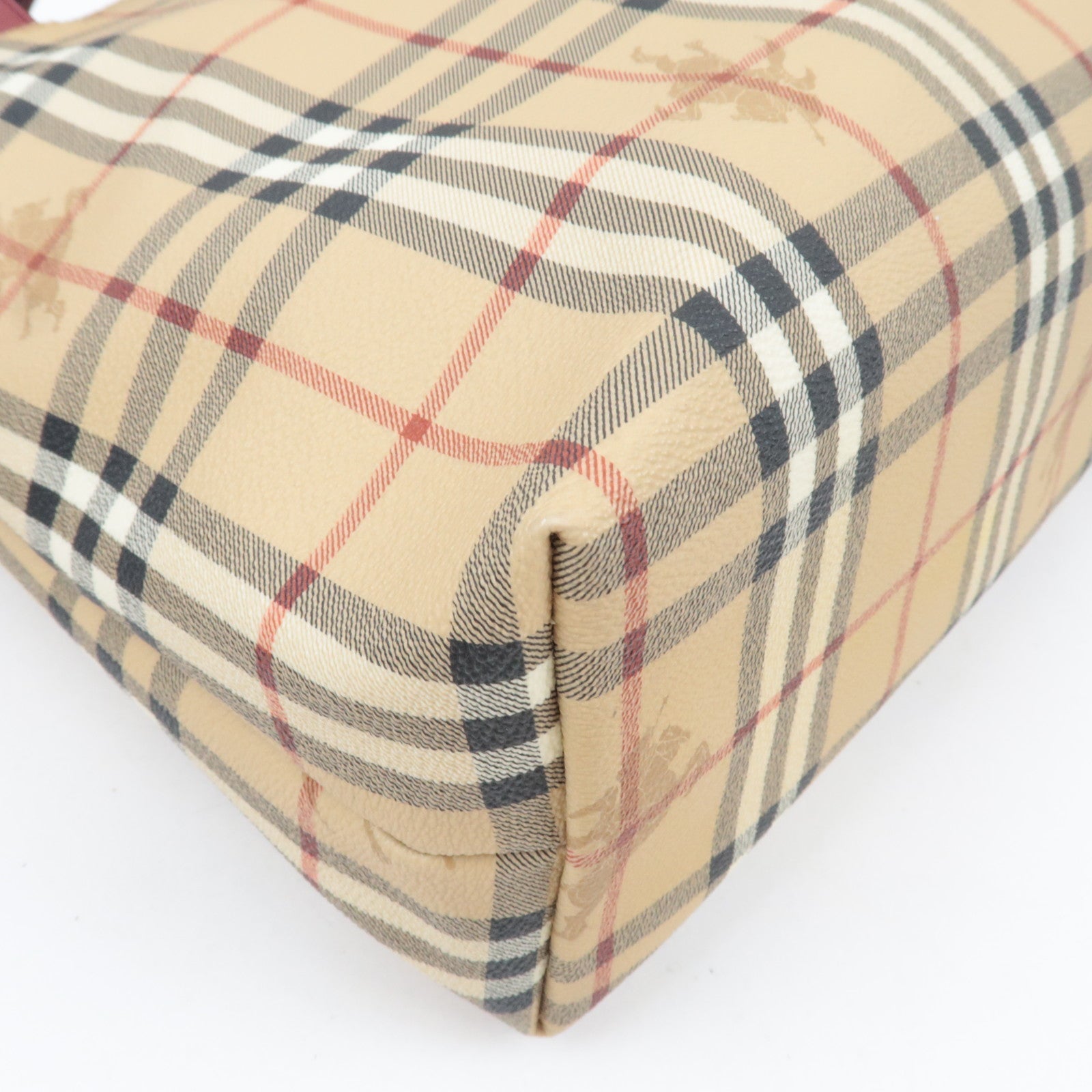 BURBERRY Nova Plaid PVC Leather Tote Bag Large Beige Red *Dust bag