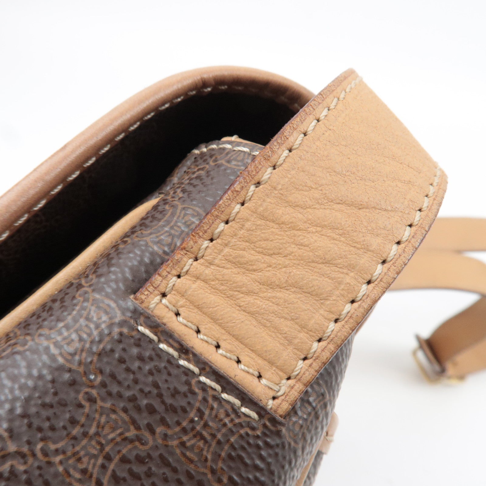 CELINE Macadam Shoulder Bag Canvas Leather Brown