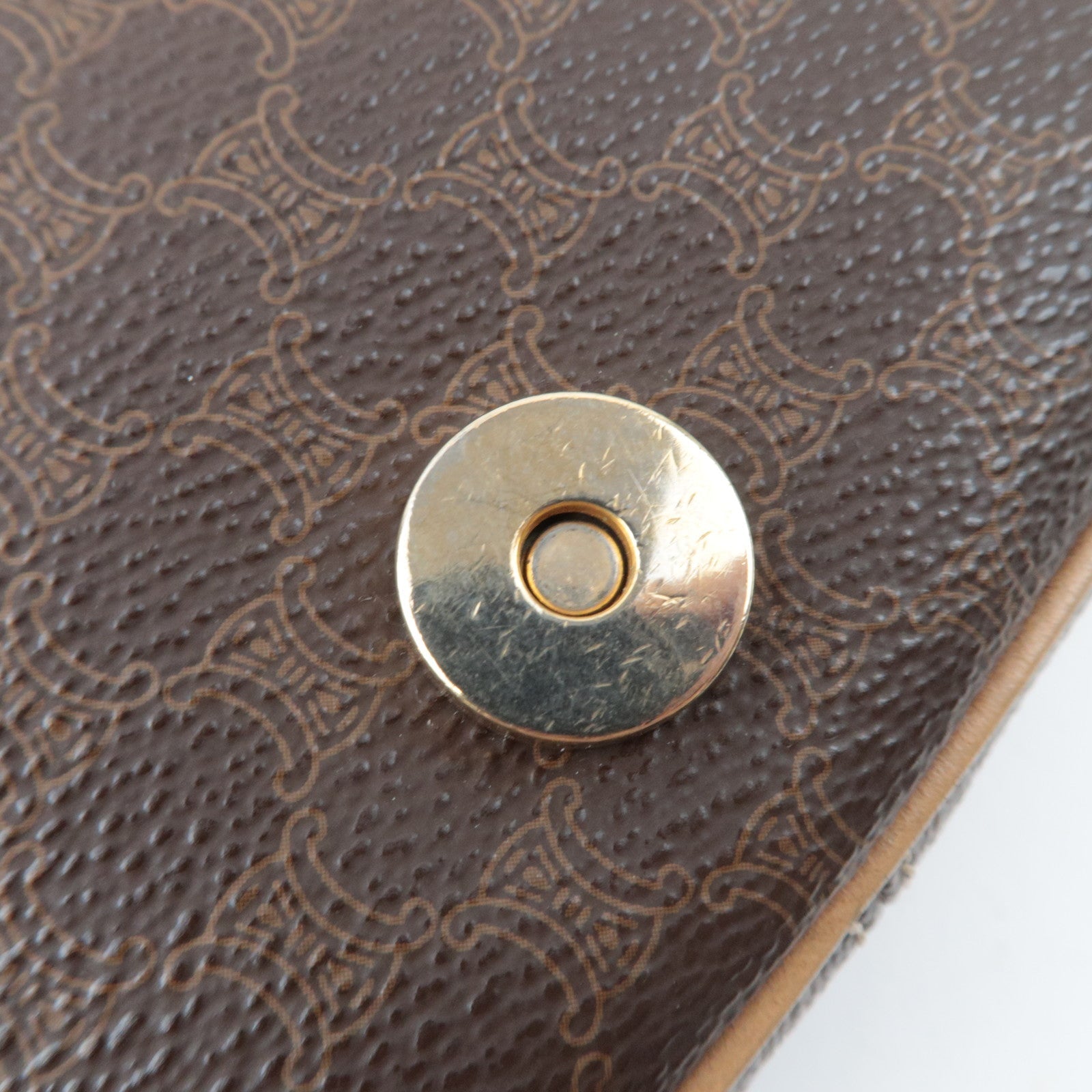 CELINE Macadam Shoulder Bag Canvas Leather Brown