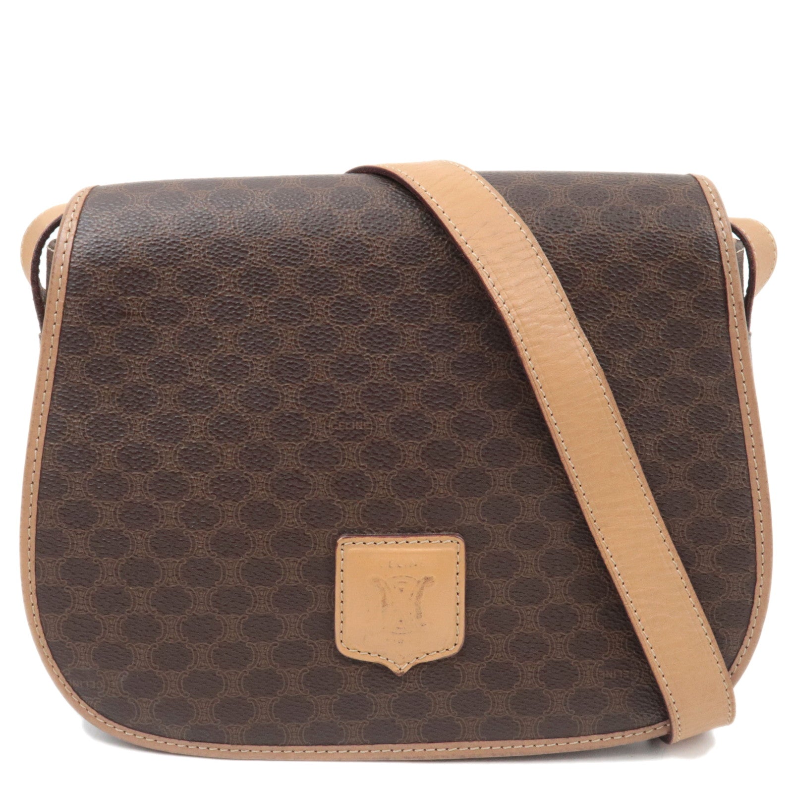 CELINE Macadam Shoulder Bag Canvas Leather Brown82716