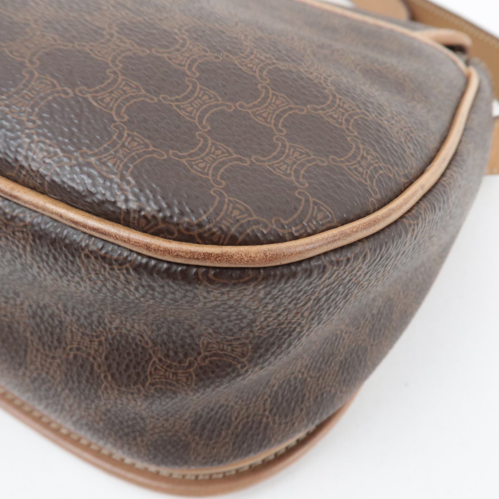 CELINE Macadam Shoulder Bag Canvas Leather Brown