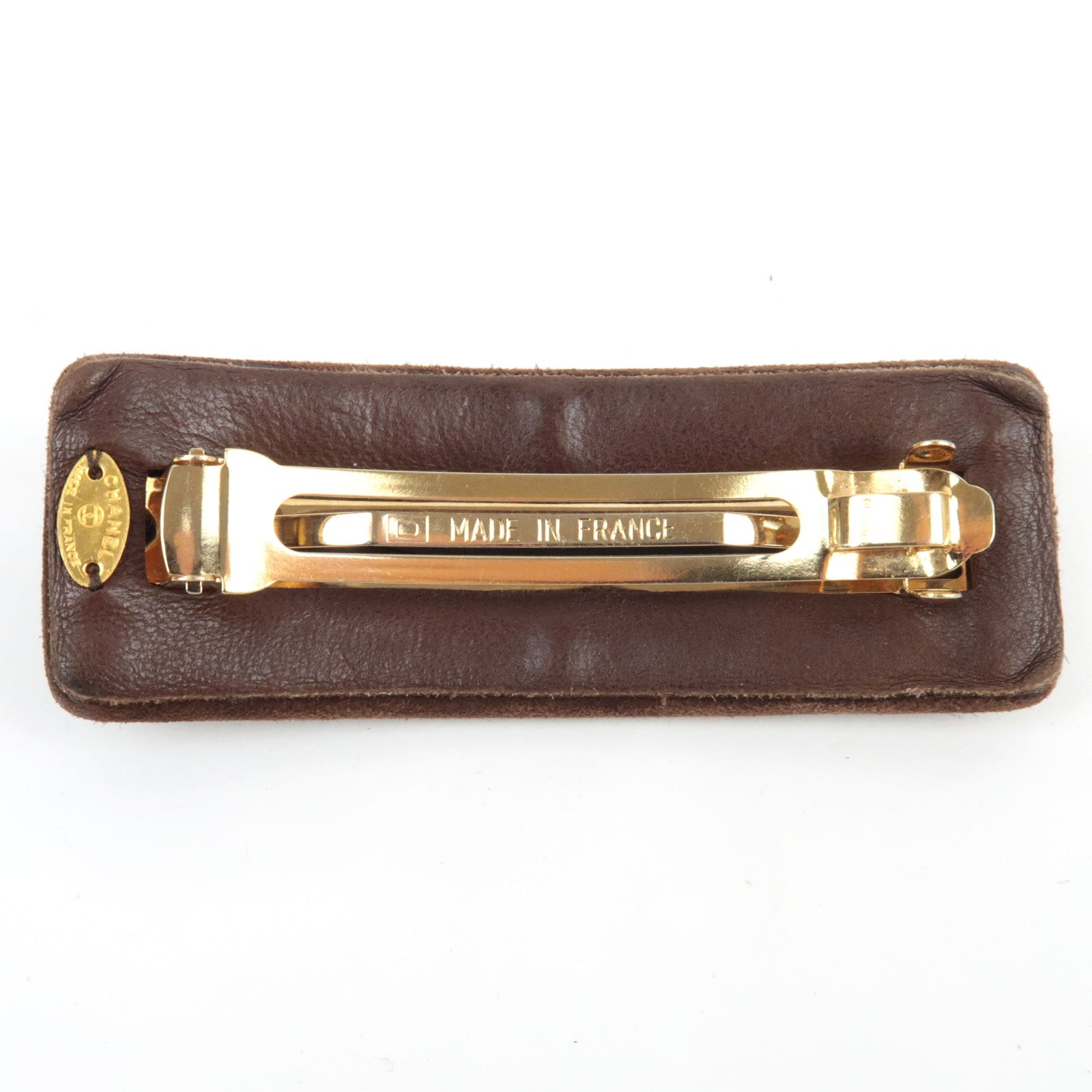 CHANEL Cocomark Suede Barrette Hair Clip Brown