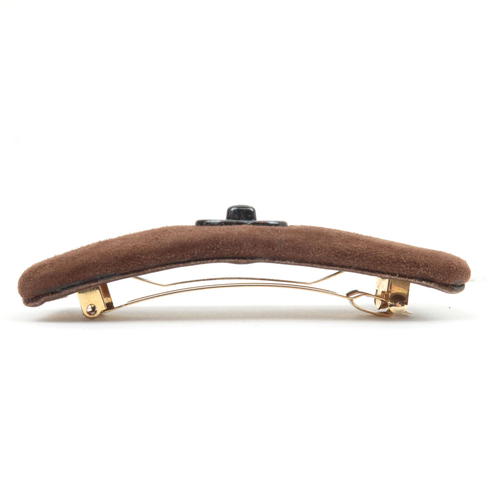 CHANEL Cocomark Suede Barrette Hair Clip Brown