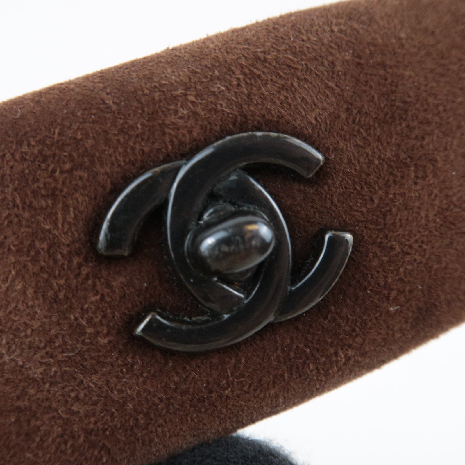 CHANEL Cocomark Suede Barrette Hair Clip Brown
