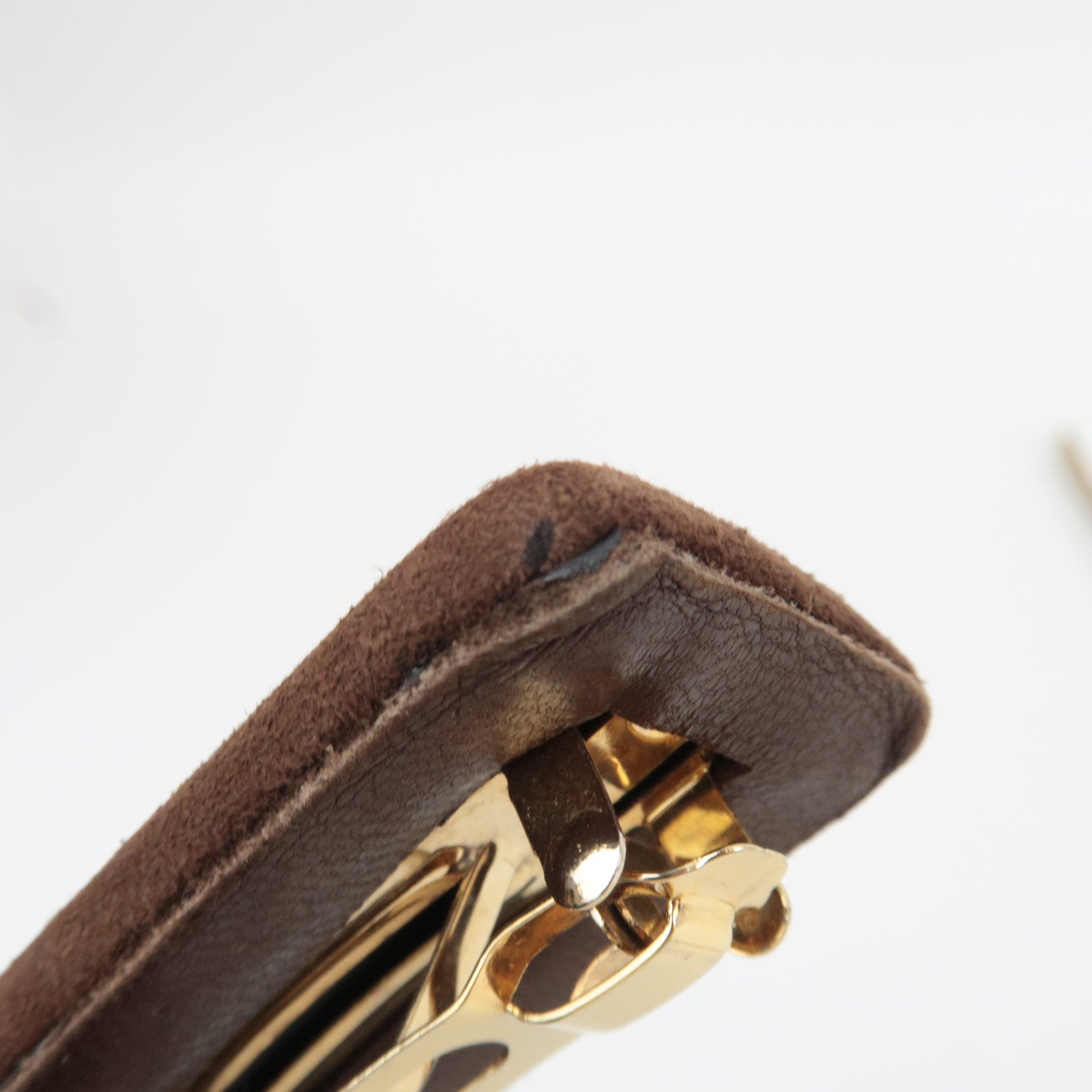 CHANEL Cocomark Suede Barrette Hair Clip Brown