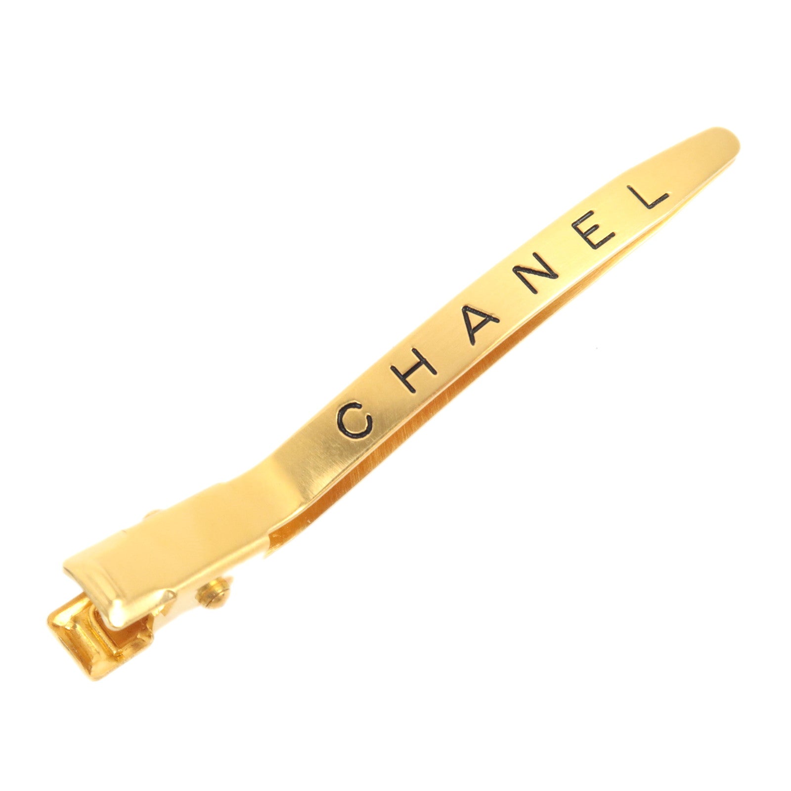 CHANEL Logo Barrette 96A Metal Hair Clip Gold 82738