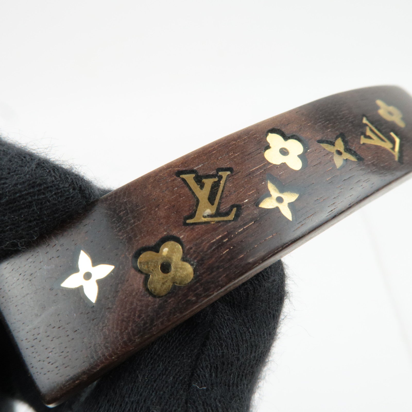 Louis Vuitton Monogram Sylvania Wood Barrette Hair Clip Brown M65181