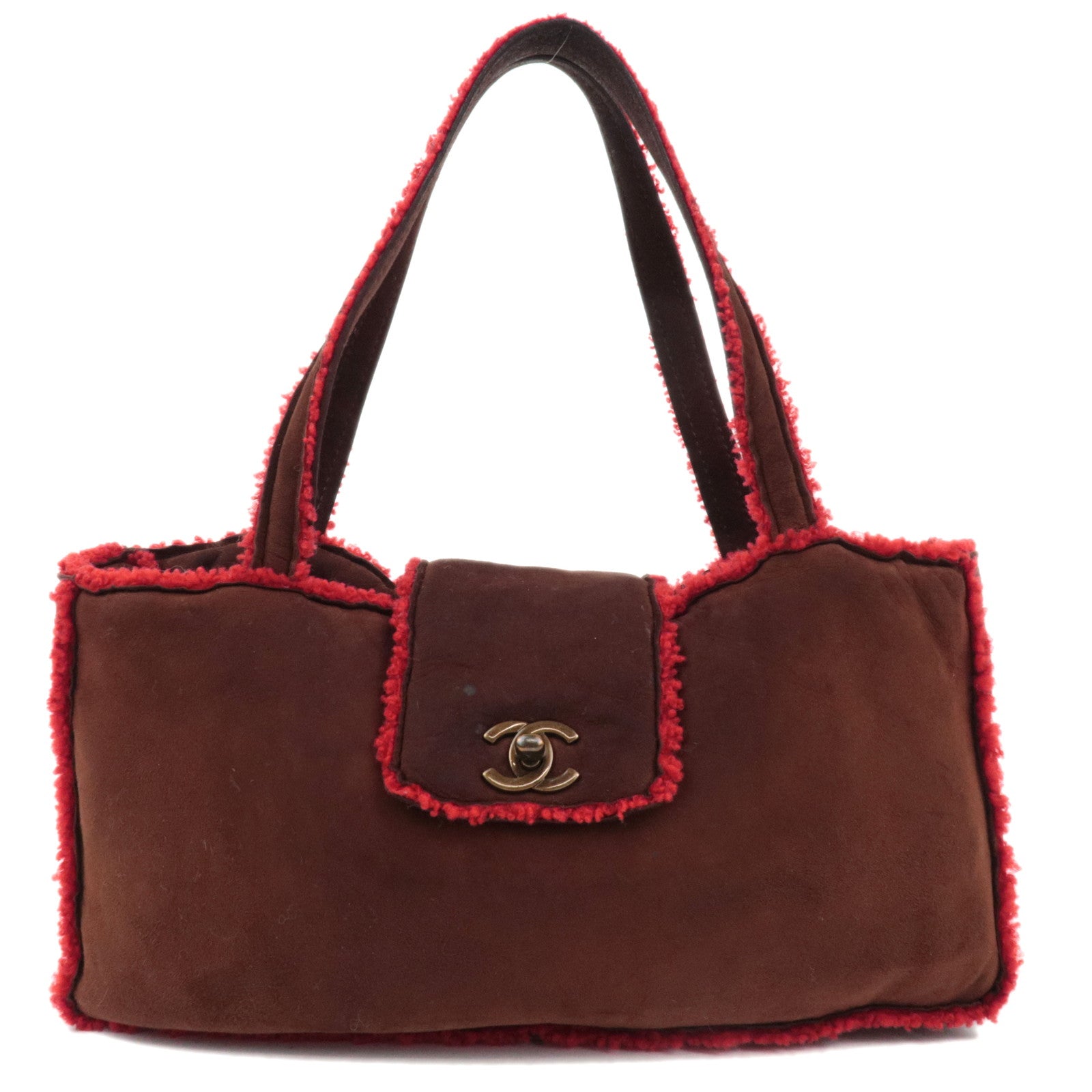 CHANEL Coco Mark Sheep Skin Tote Bag Brown Red A11746 5418816 *Dust bag, G card82750
