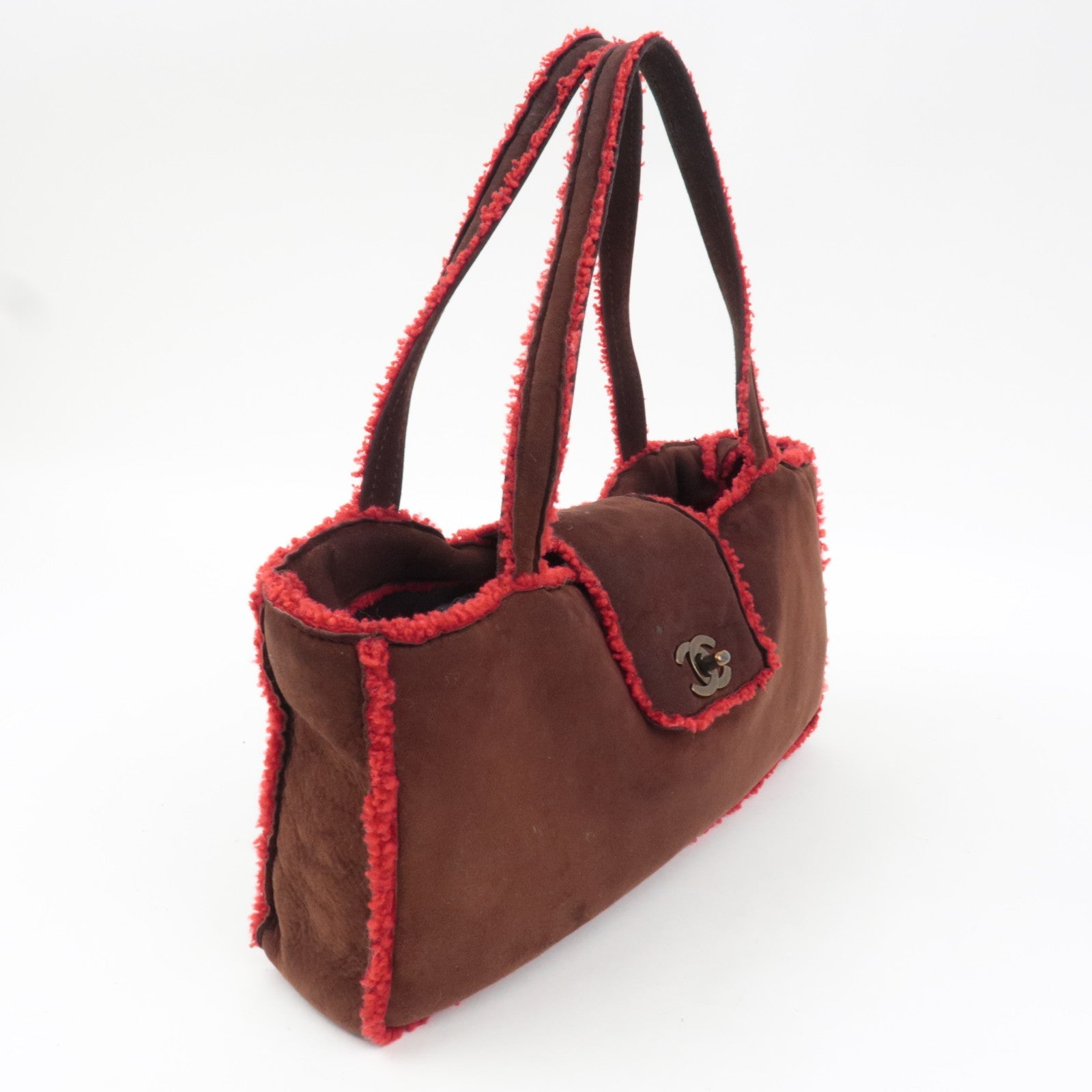 CHANEL Coco Mark Sheep Skin Tote Bag Brown Red A11746 5418816 *Dust bag, G card