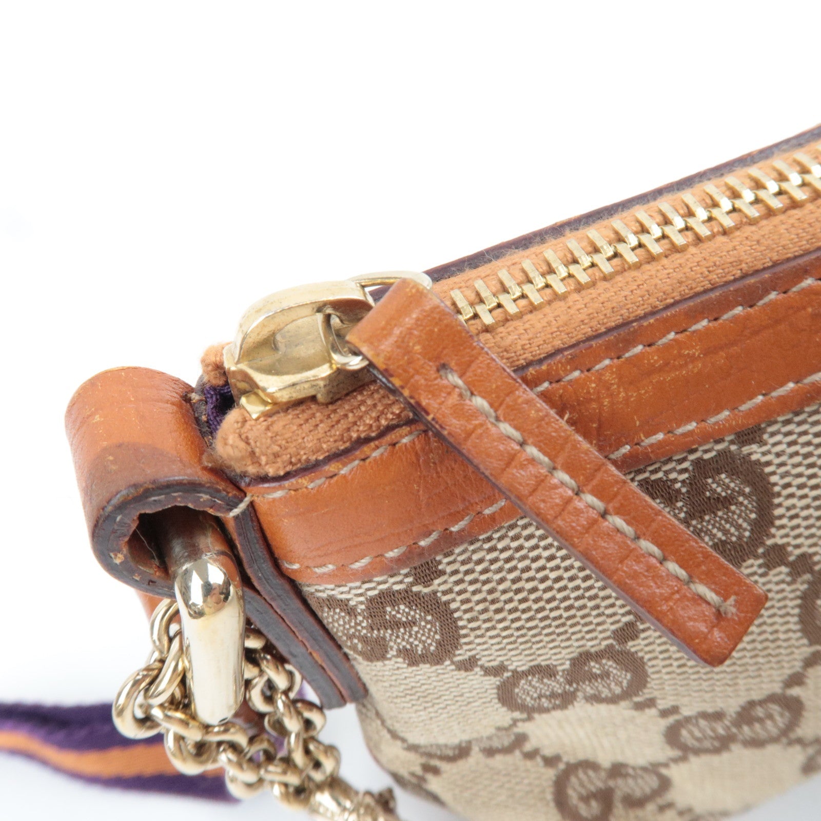 GUCCI Sherry Cosmetic Pouch GG Canvas Leather Beige Brown Purple 152507