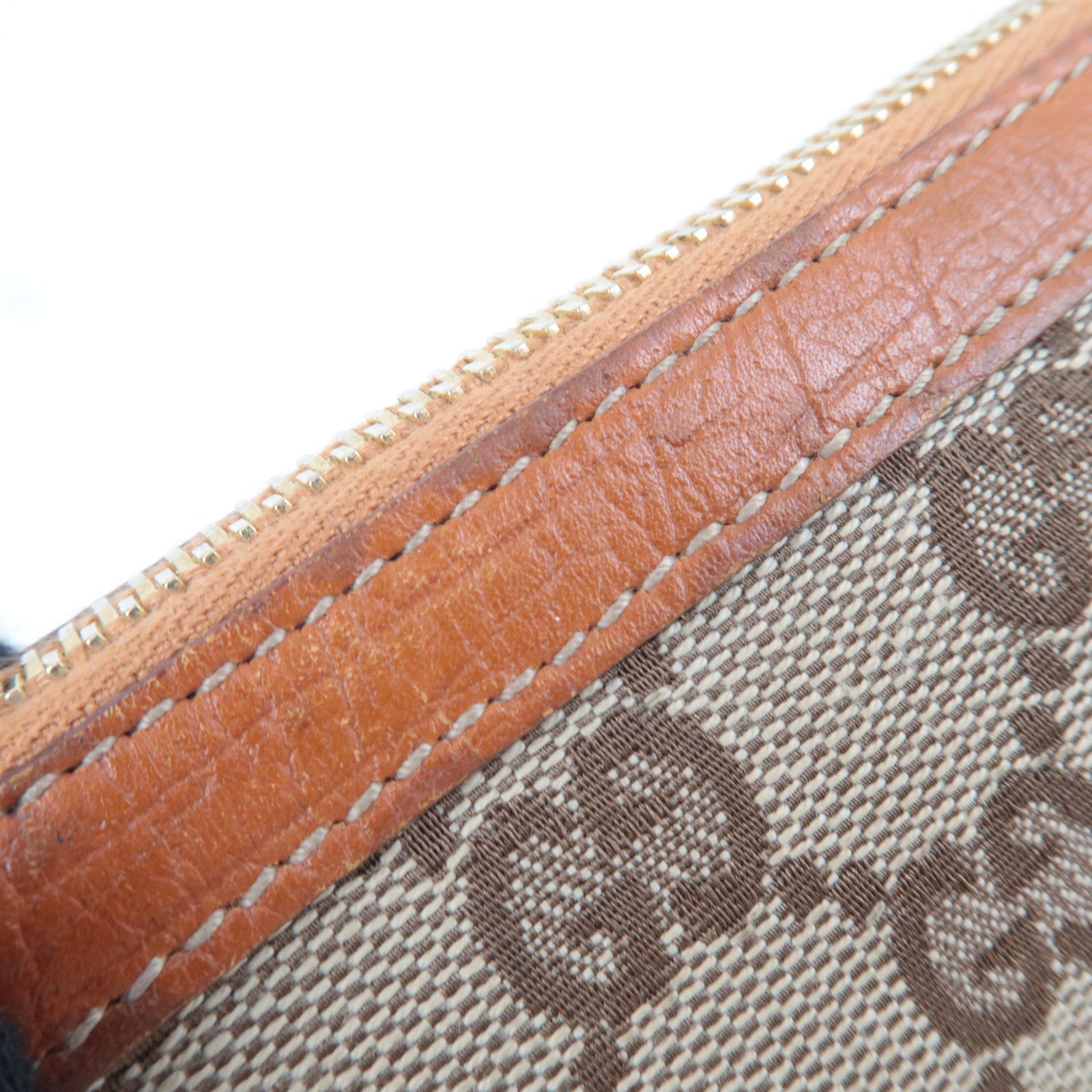 GUCCI Sherry Cosmetic Pouch GG Canvas Leather Beige Brown Purple 152507