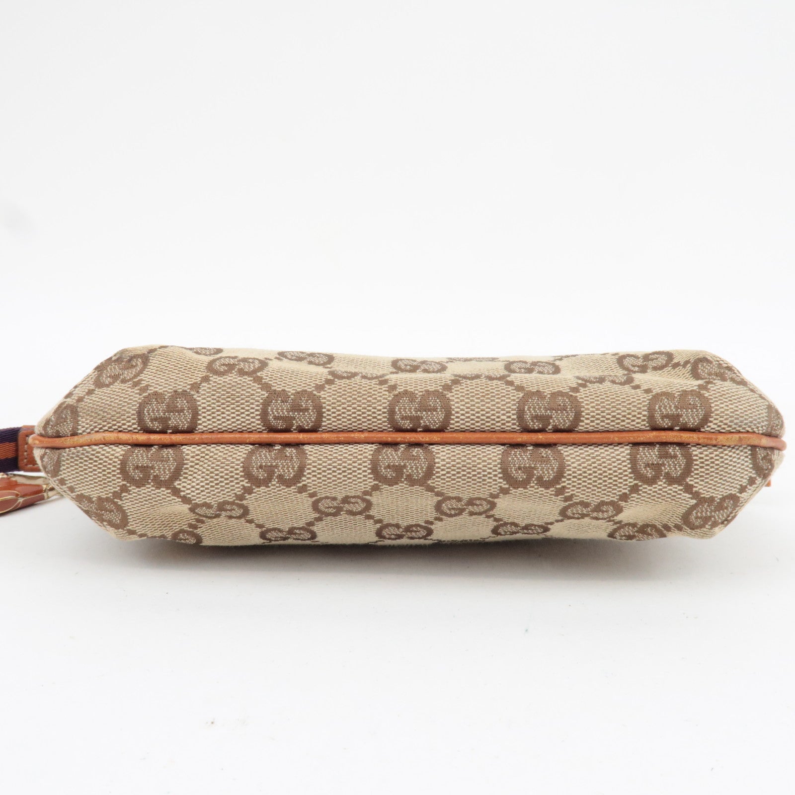 GUCCI Sherry Cosmetic Pouch GG Canvas Leather Beige Brown Purple 152507