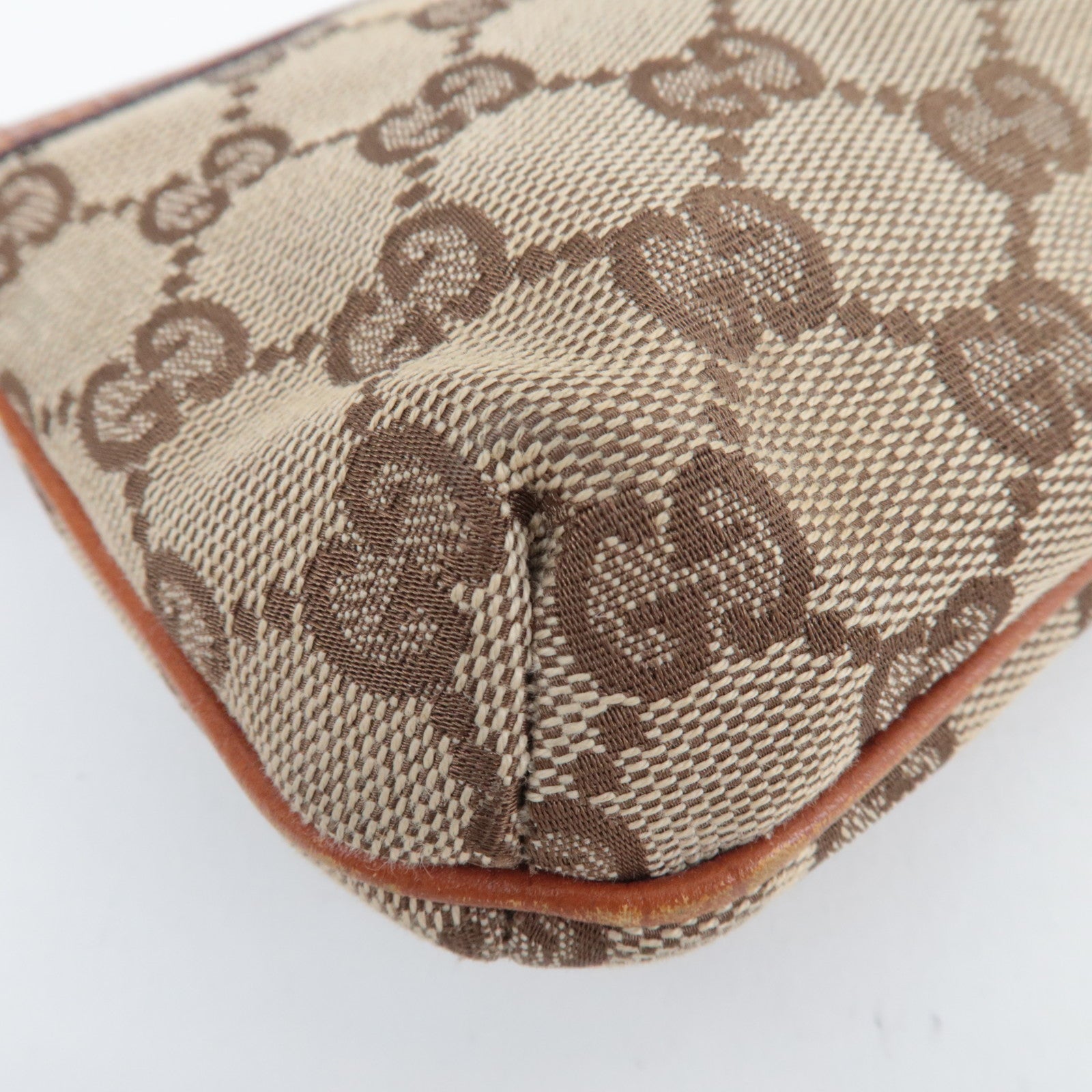 GUCCI Sherry Cosmetic Pouch GG Canvas Leather Beige Brown Purple 152507