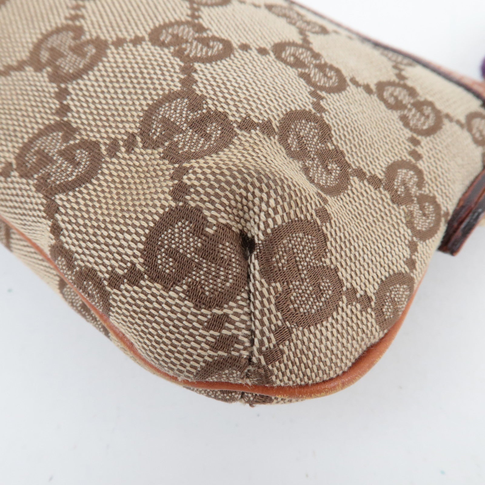 GUCCI Sherry Cosmetic Pouch GG Canvas Leather Beige Brown Purple 152507