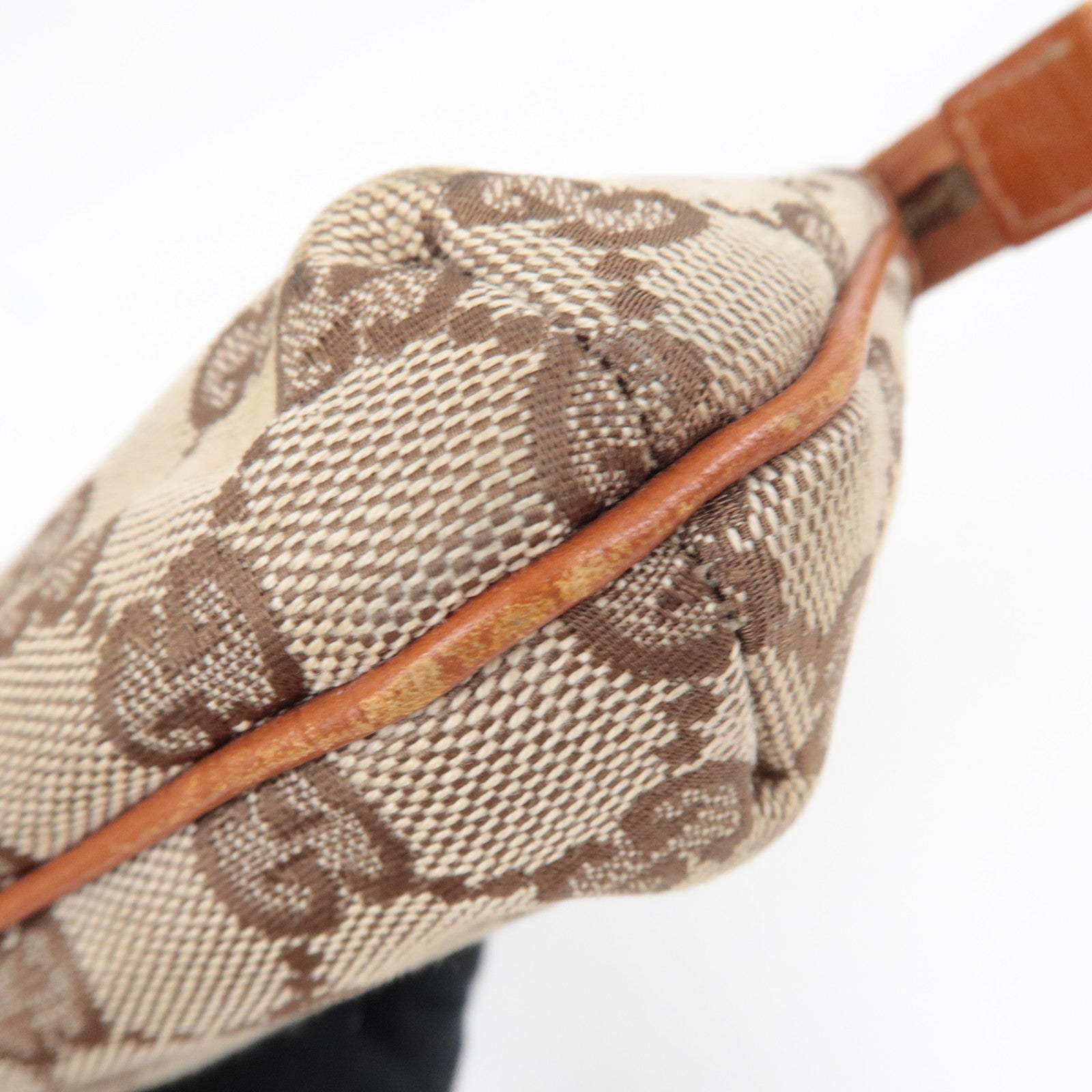 GUCCI Sherry Cosmetic Pouch GG Canvas Leather Beige Brown Purple 152507