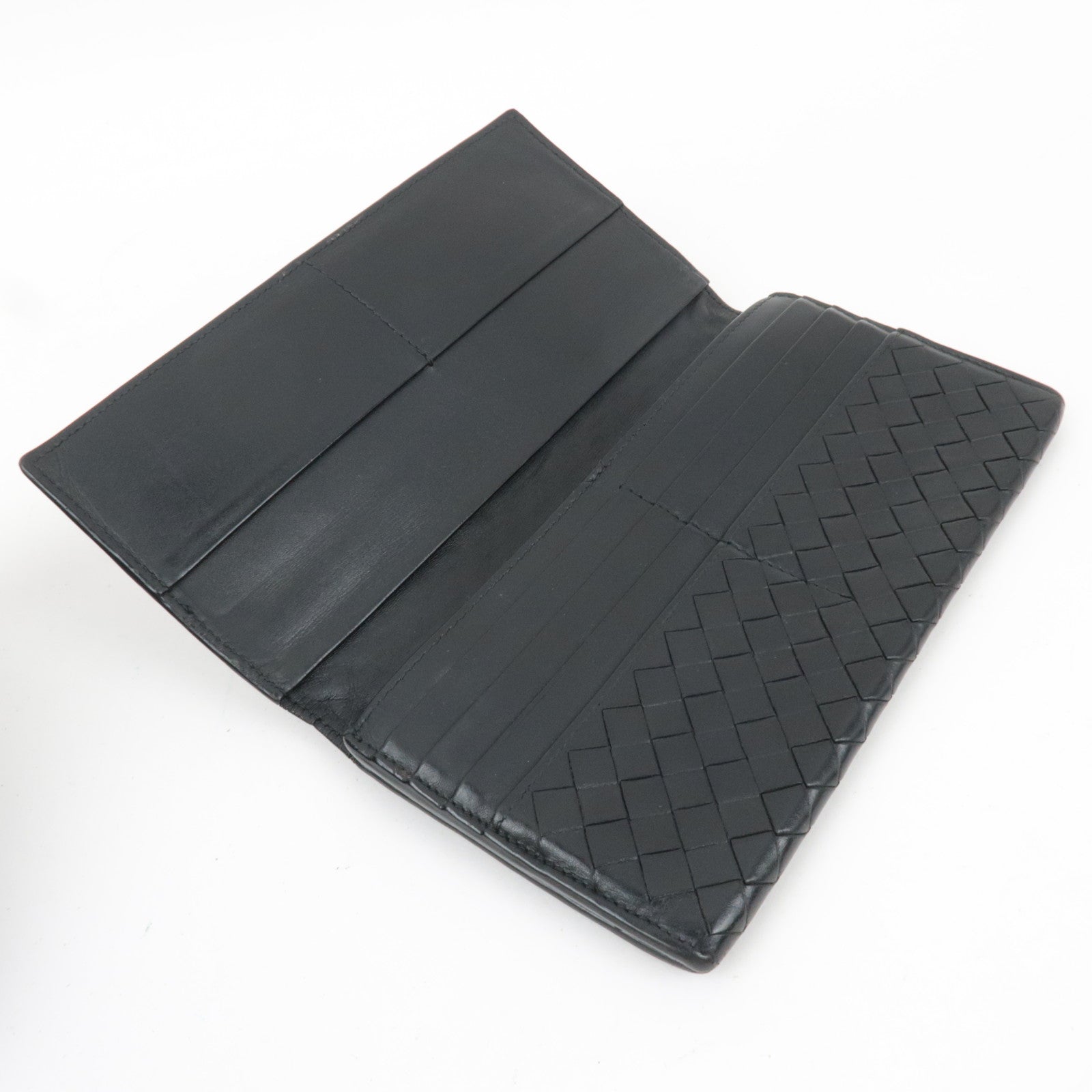 BOTTEGA VENETA Intrecciato Bi-Fold Long Wallet Leather Black