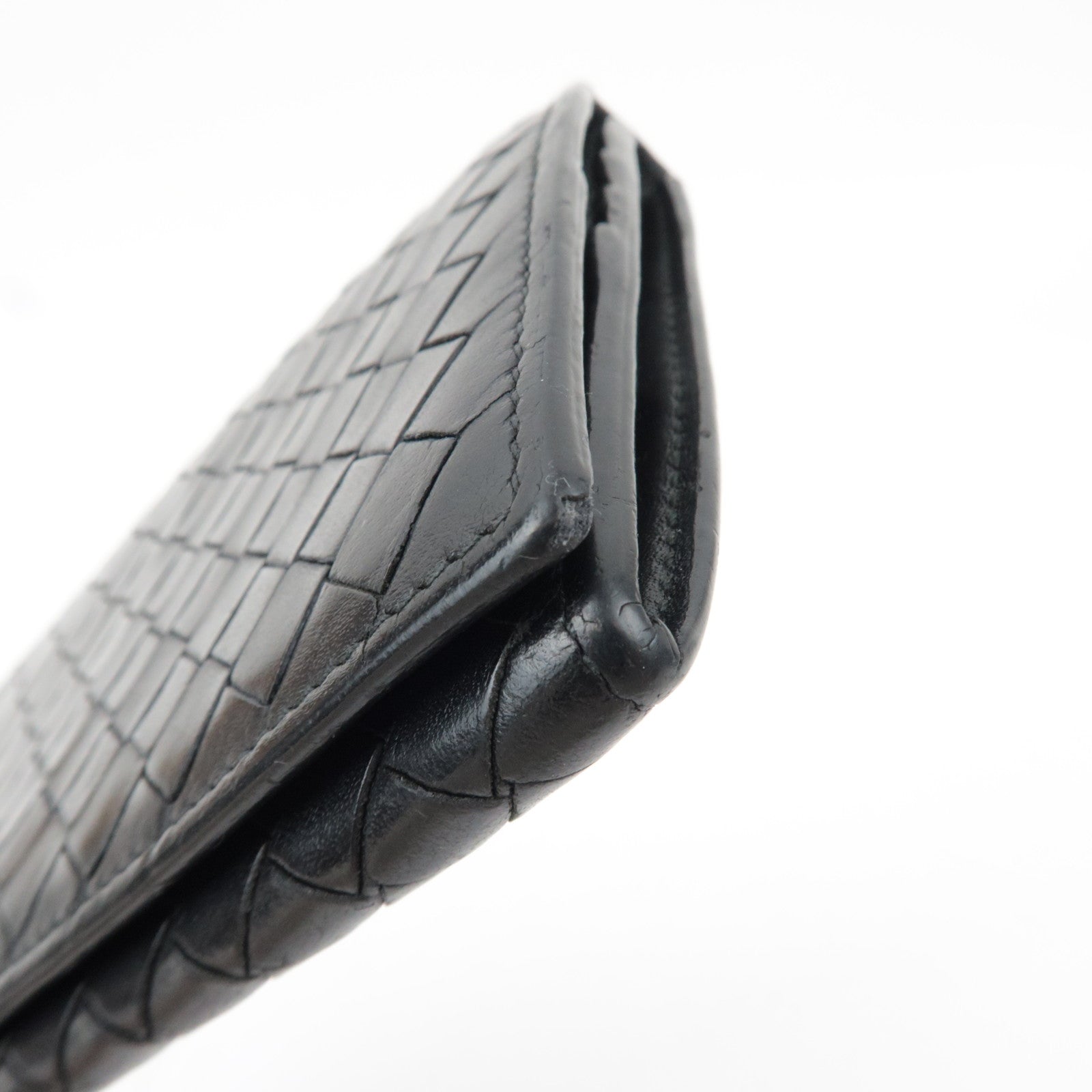 BOTTEGA VENETA Intrecciato Bi-Fold Long Wallet Leather Black