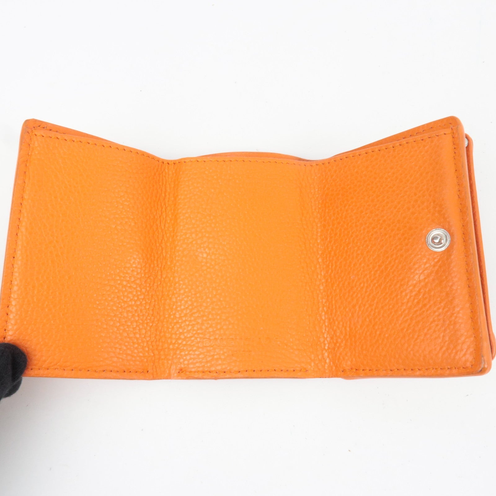 BALENCIAGA Tri-Fold Leather Compact Wallet Orange