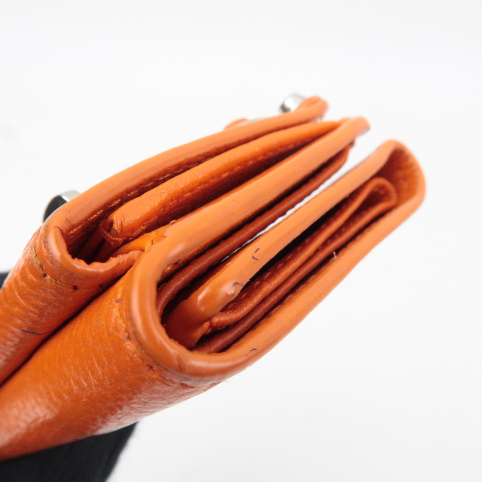 BALENCIAGA Tri-Fold Leather Compact Wallet Orange