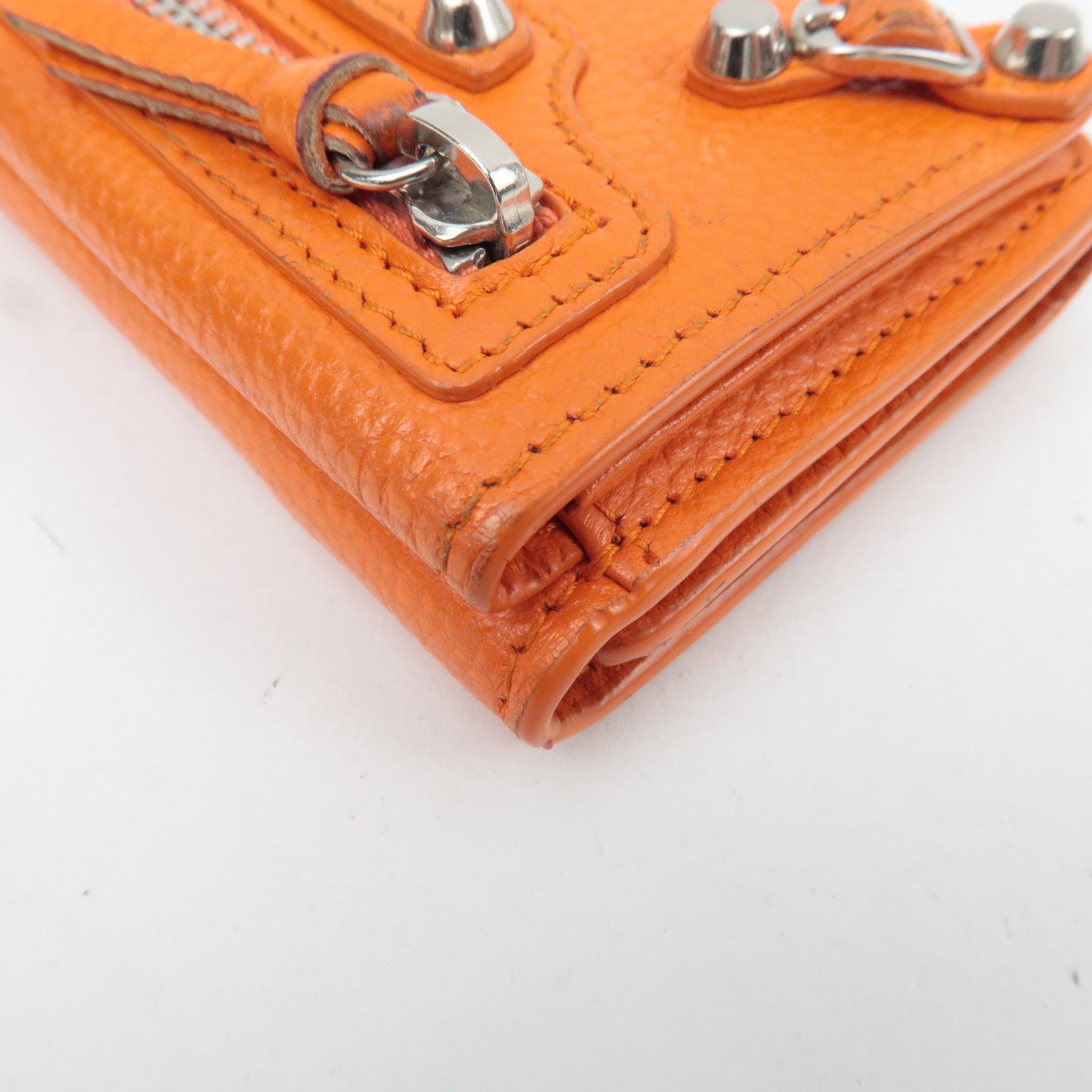 BALENCIAGA Tri-Fold Leather Compact Wallet Orange