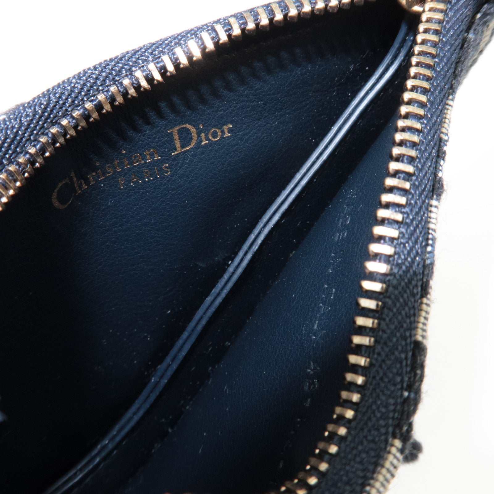 Christian Dior Oblique Saddle Coin Case Canvas Leather Blue *Box, Dust bag