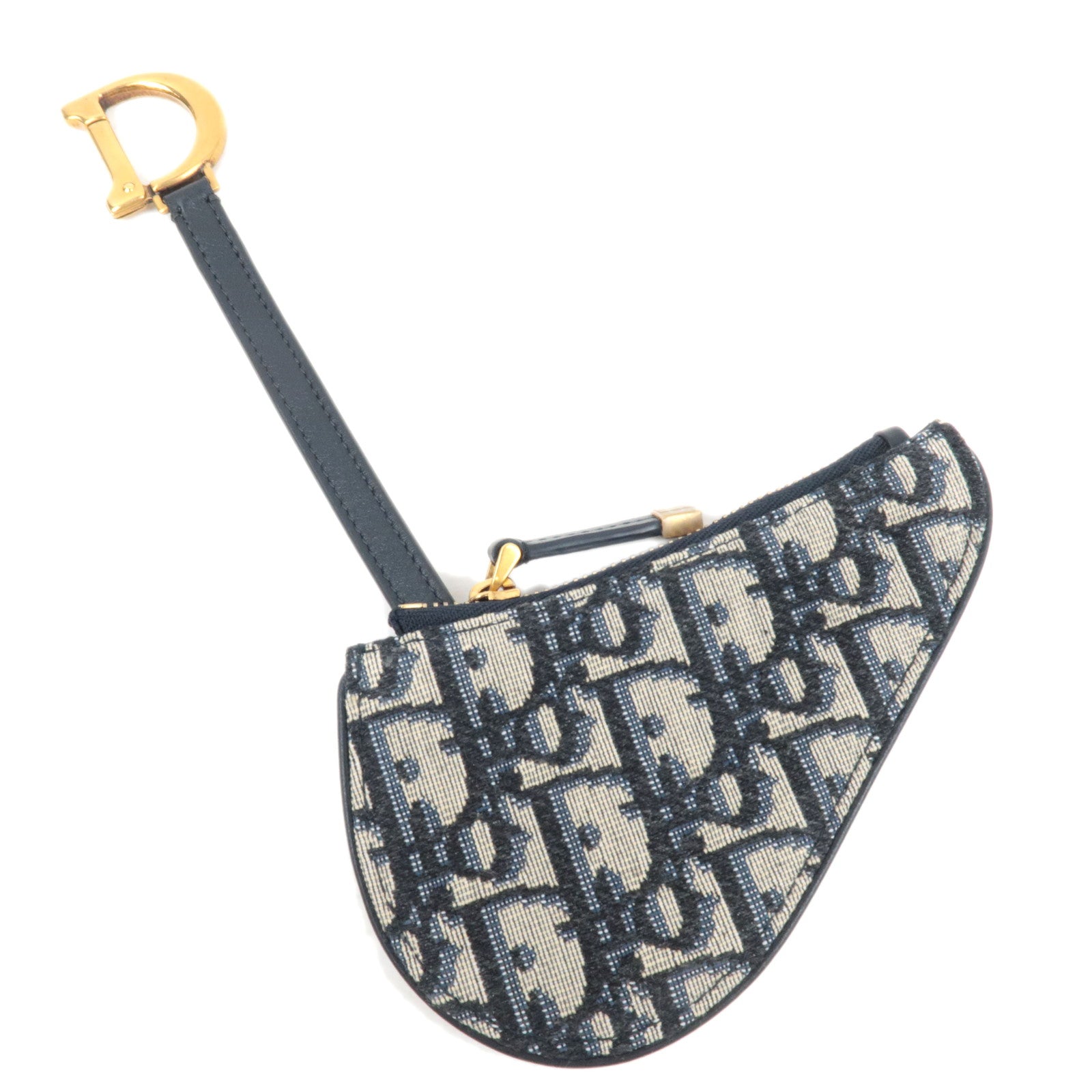 Christian Dior Oblique Saddle Coin Case Canvas Leather Blue *Box, Dust bag82773
