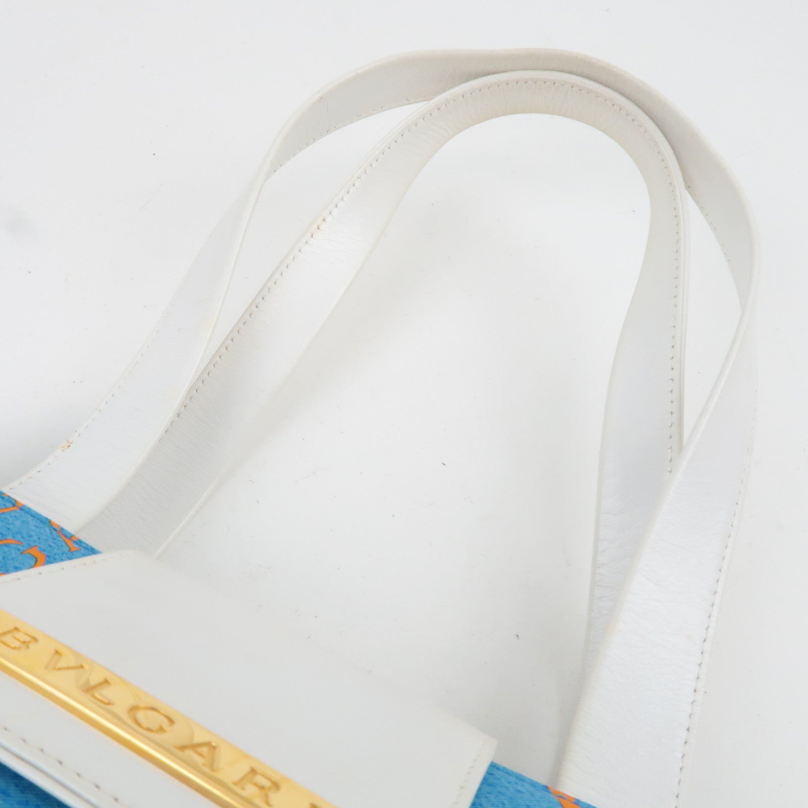 BVLGARI Logomania Silk Leather Handbag Blue White Orange *Dust bag