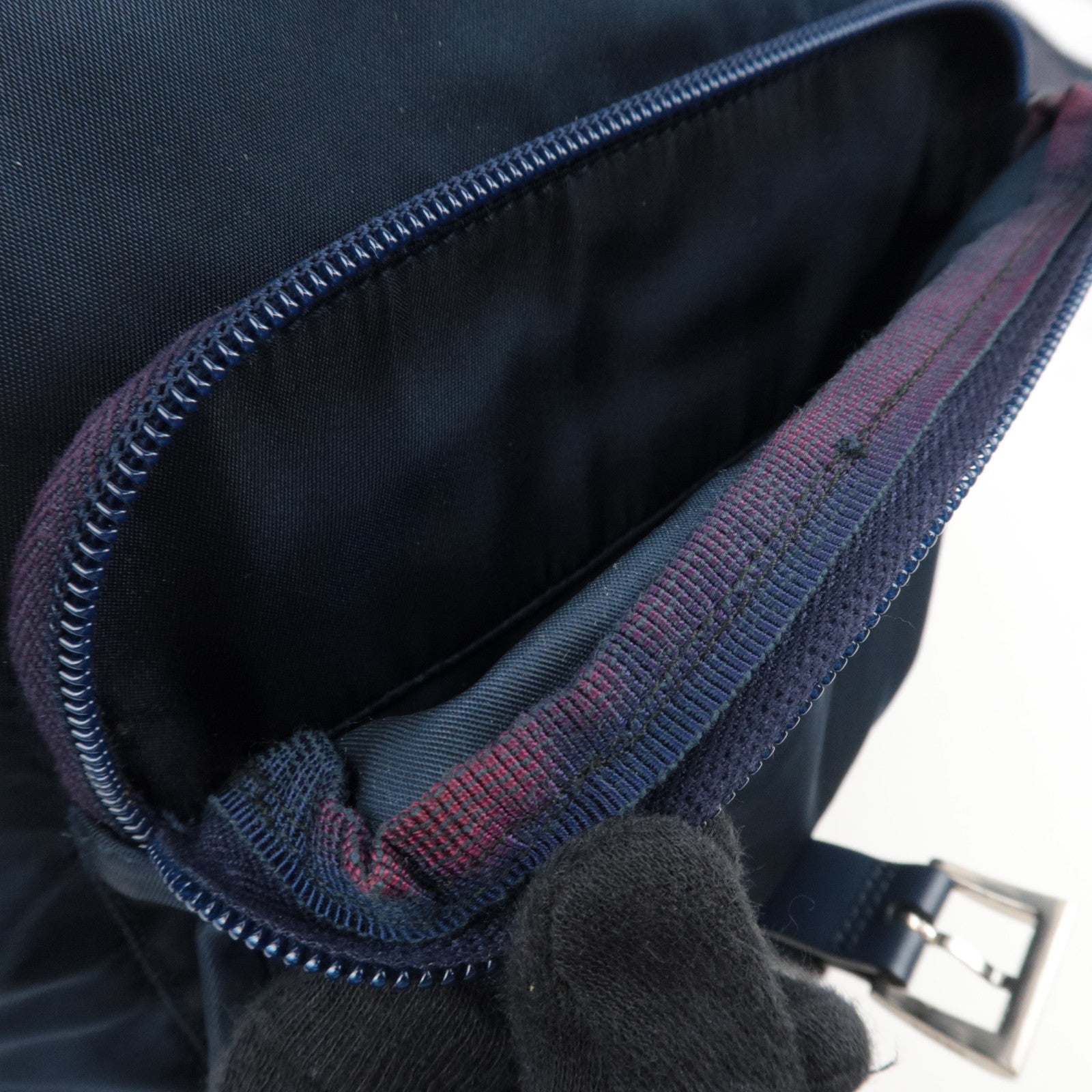 PRADA Nylon Leather Shoulder Bag Navy B8994 *G card, Dust bag