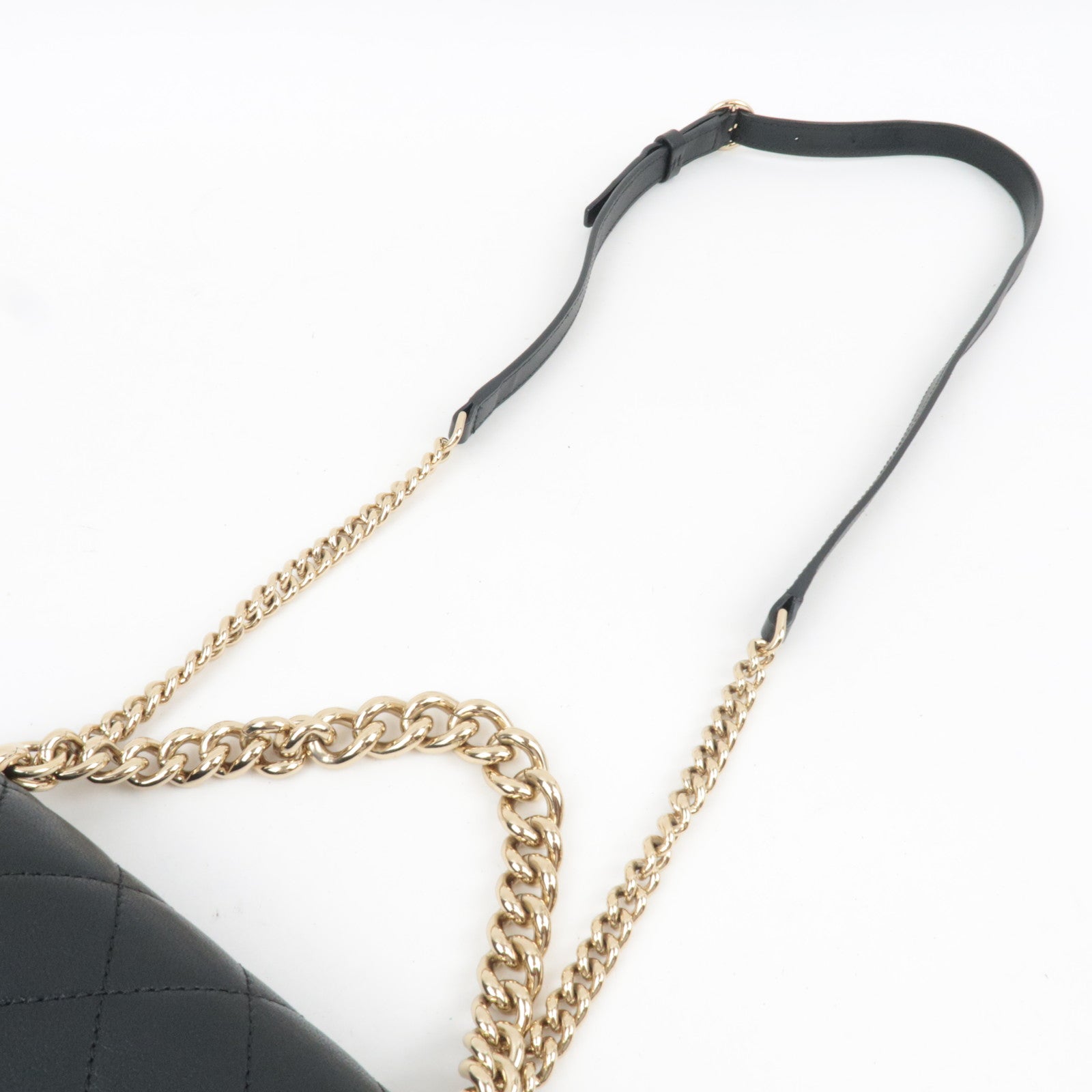 CHANEL Matelasse Tweed Leather 2Way Chain Shoulder Bag Black Gold HDW 24959737