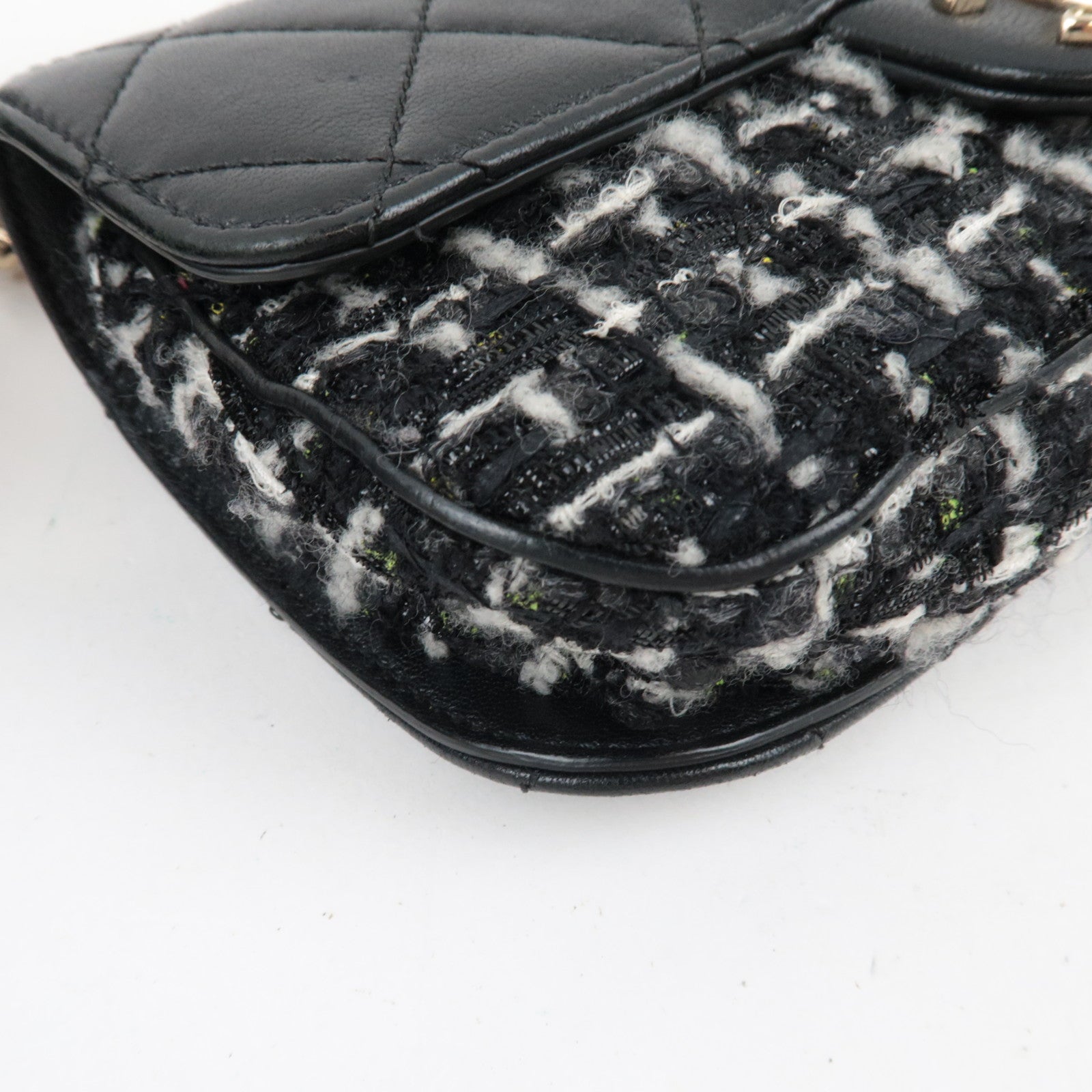 CHANEL Matelasse Tweed Leather 2Way Chain Shoulder Bag Black Gold HDW 24959737