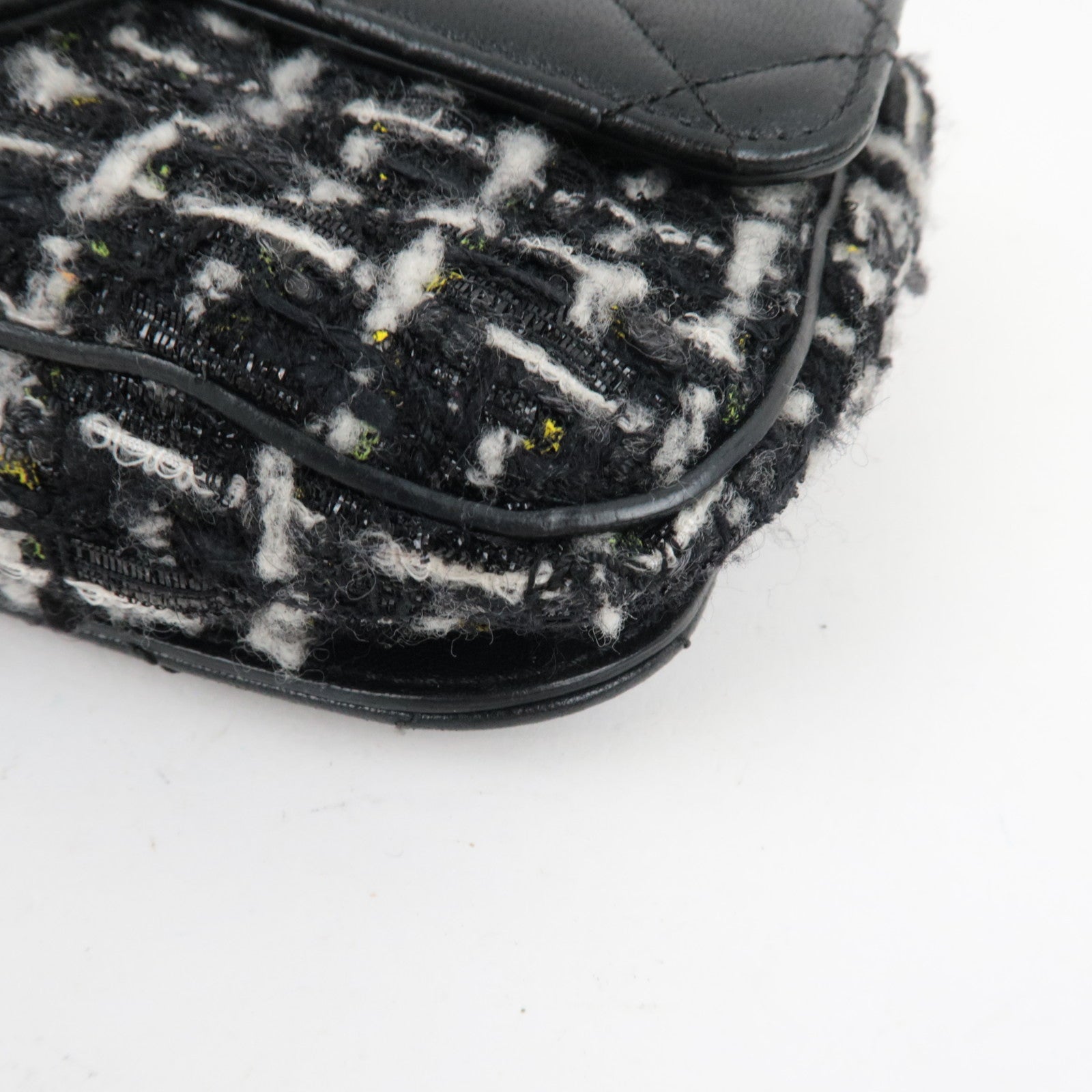 CHANEL Matelasse Tweed Leather 2Way Chain Shoulder Bag Black Gold HDW 24959737