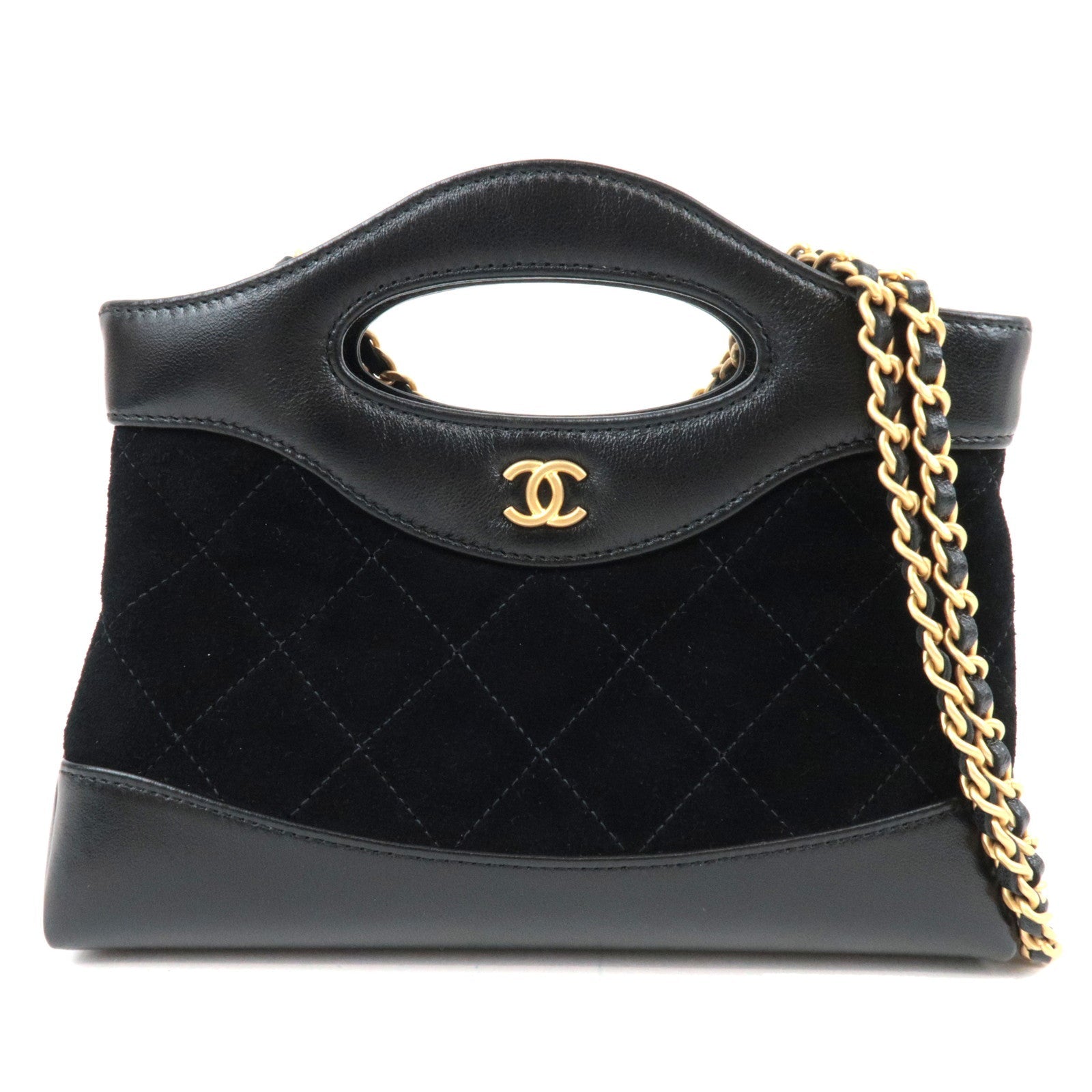 CHANEL 31 Suede Nano Chain Shoulder Bag Black Gold HDW AP3656 L5A8G178 *Box, Dust bag82939
