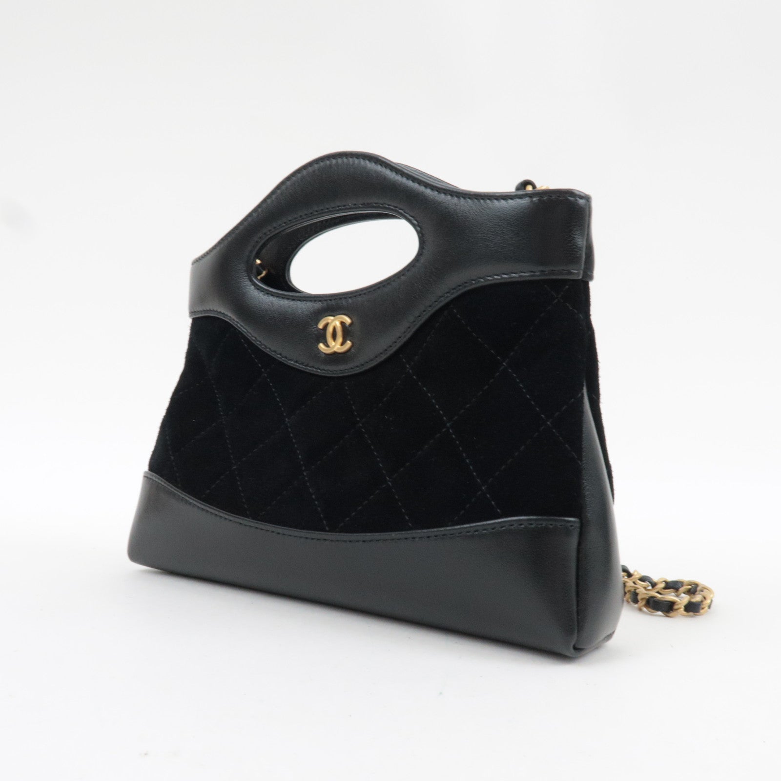 CHANEL 31 Suede Nano Chain Shoulder Bag Black Gold HDW AP3656 L5A8G178 *Box, Dust bag