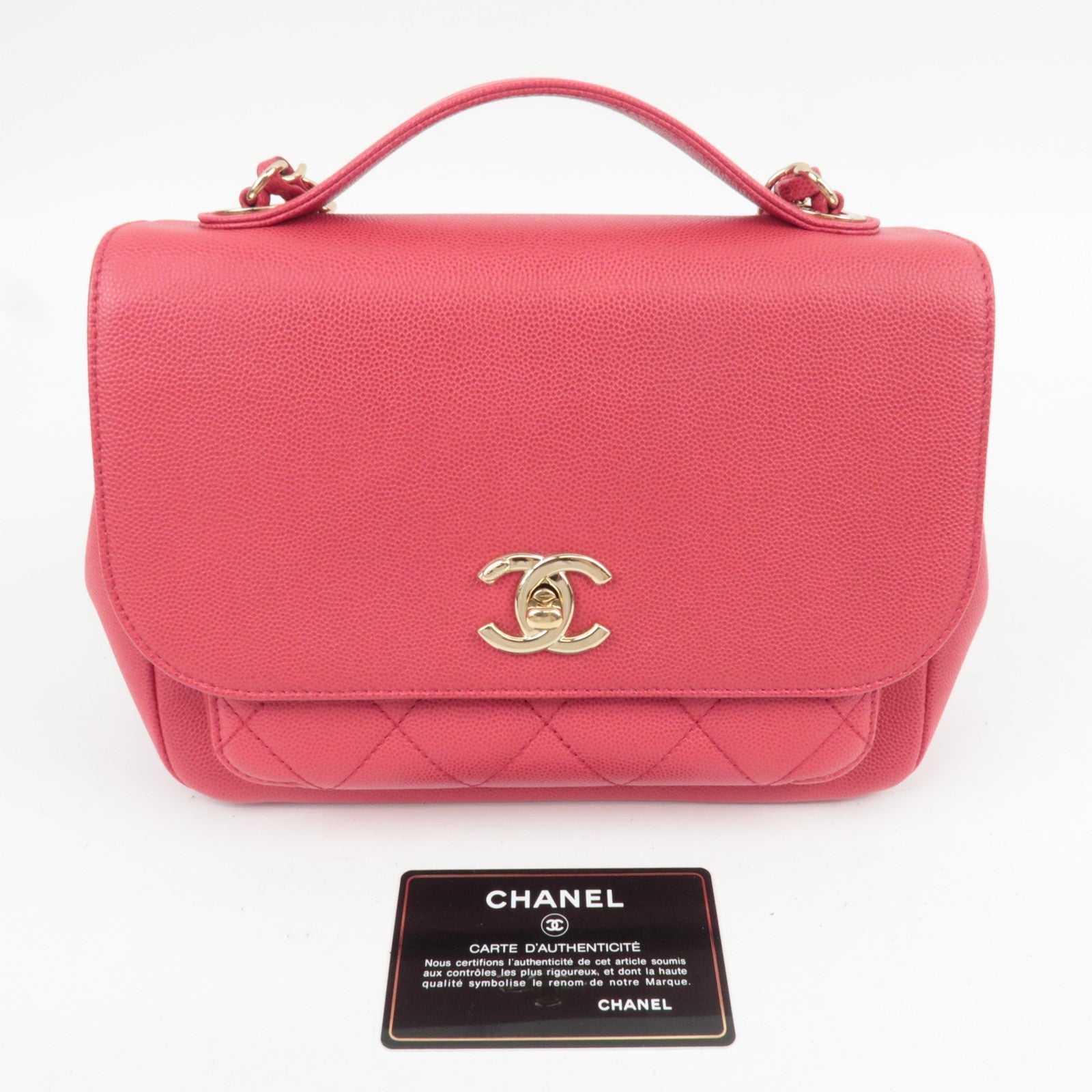 CHANEL Matelasse Business Affinity Medium 2Way Caviarskin Chain Shoulder Bag Pink A93607 24573450 *G card