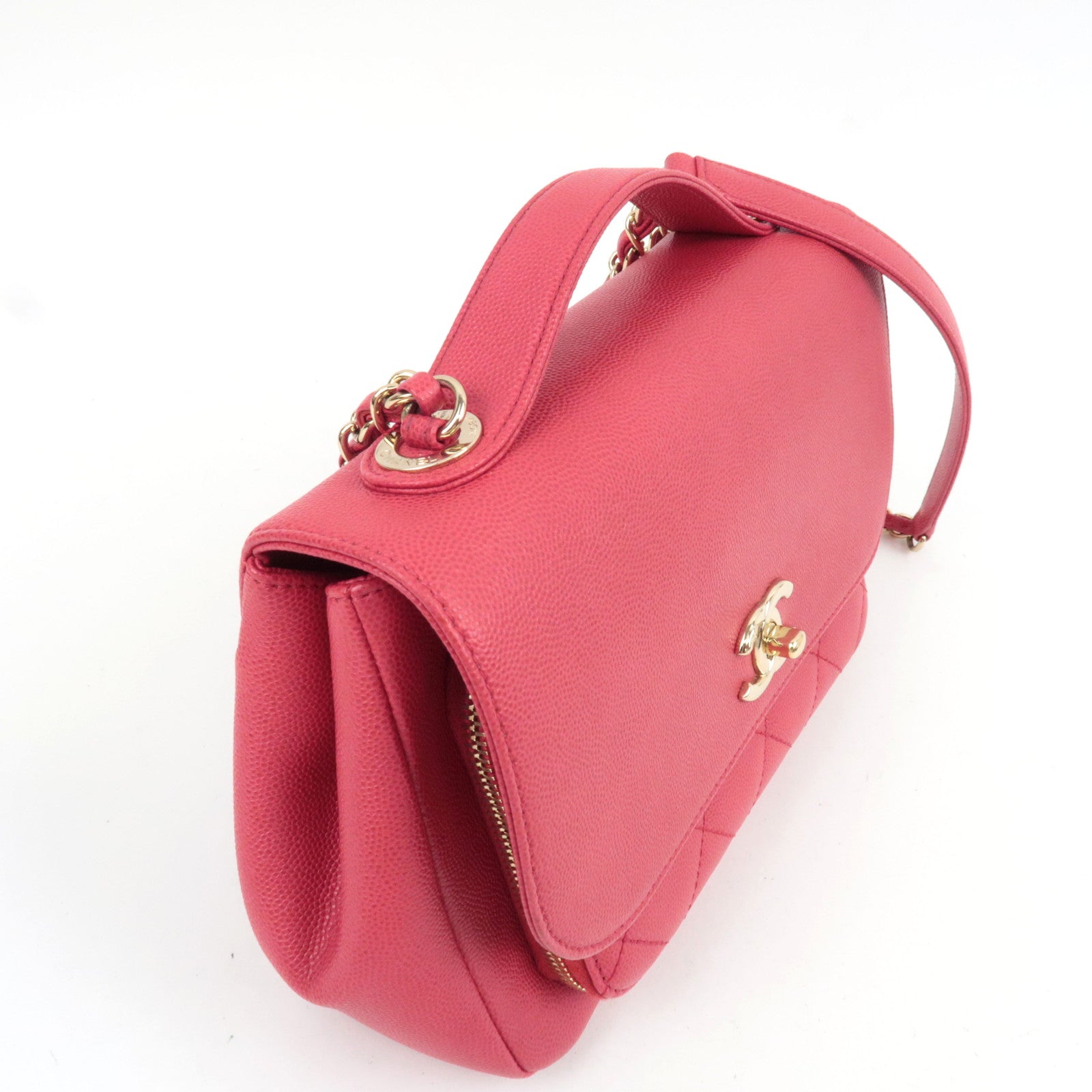 CHANEL Matelasse Business Affinity Medium 2Way Caviarskin Chain Shoulder Bag Pink A93607 24573450 *G card